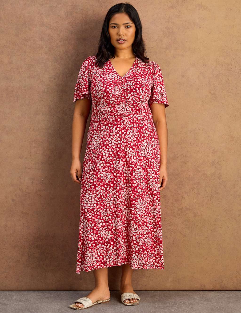 Live Unlimited London Women's Floral V-Neck Midaxi Tea Dress - 24 - Red Mix - Available at M&S