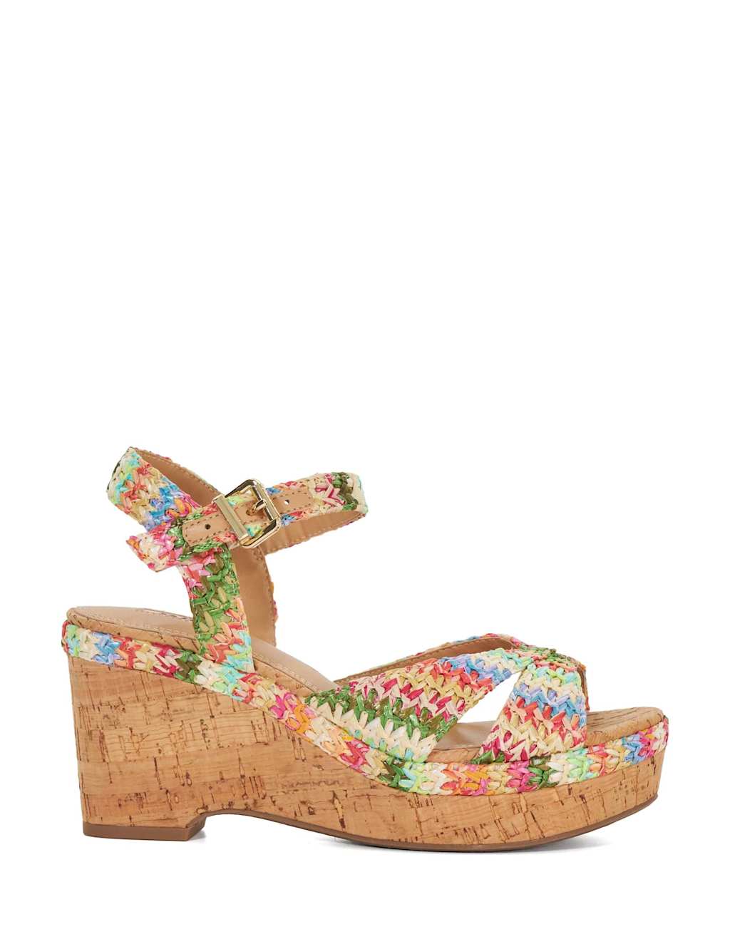 Wide Fit Cork Ankle Strap Wedge Sandals