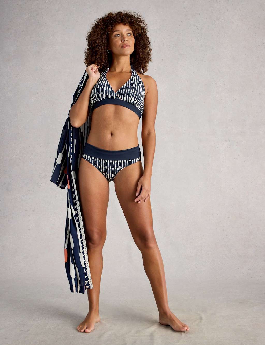 White Stuff Women's Printed Reversible Roll Top Bikini Bottoms - 10 - Navy Mix - Available at M&S