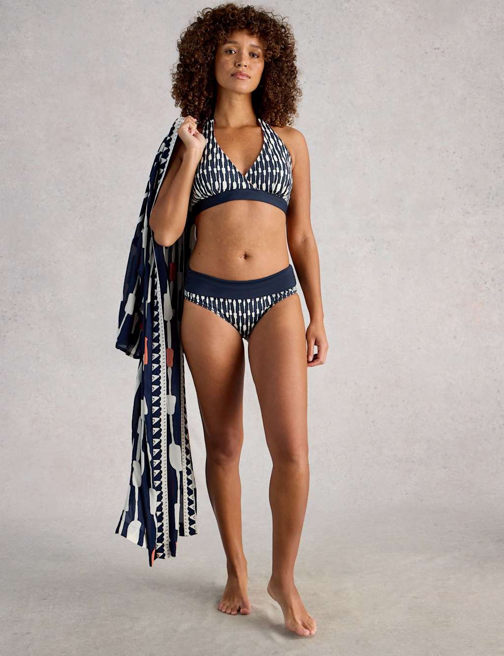 White Stuff Women's Printed Reversible Triangle Bikini Top - 16 - Navy Mix - Available at M&S