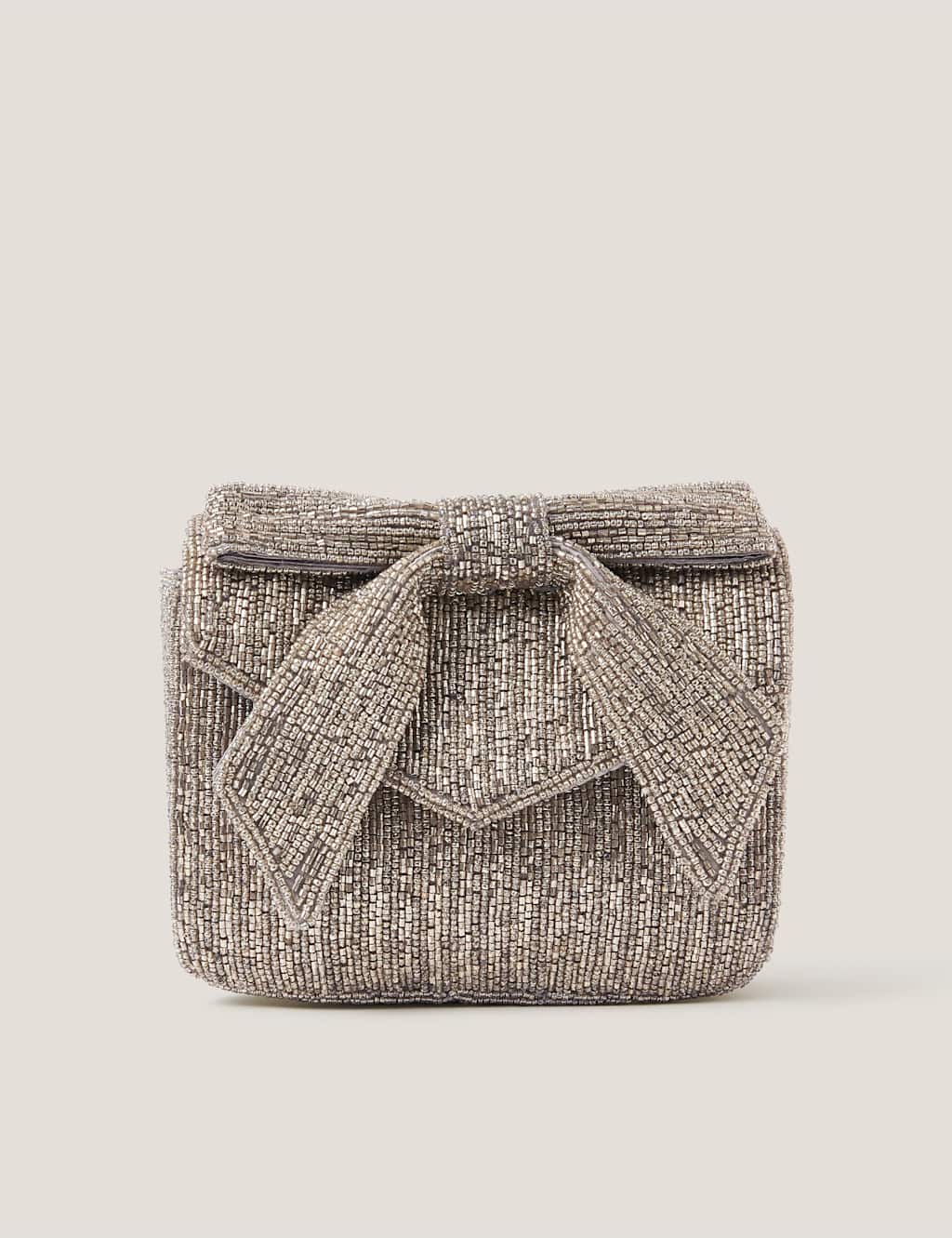Monsoon Women's Beaded Bow Chain Strap Clutch Bag - Silver Mix - Available at M&S