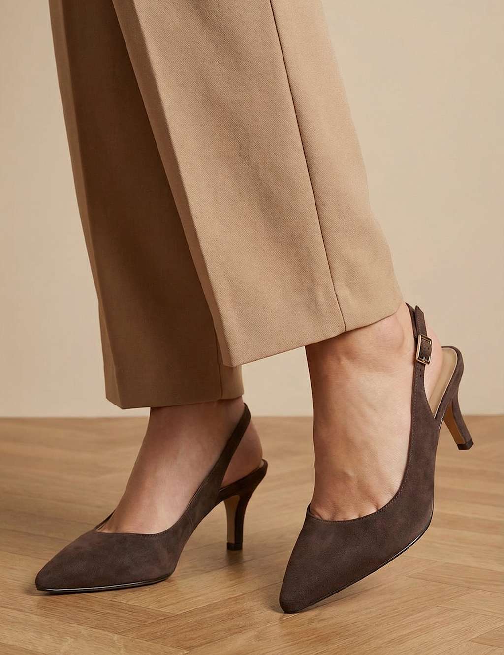 Jones Bootmaker Women's Suede Kitten Heel Slingback Shoes - 6 - Brown - Available at M&S