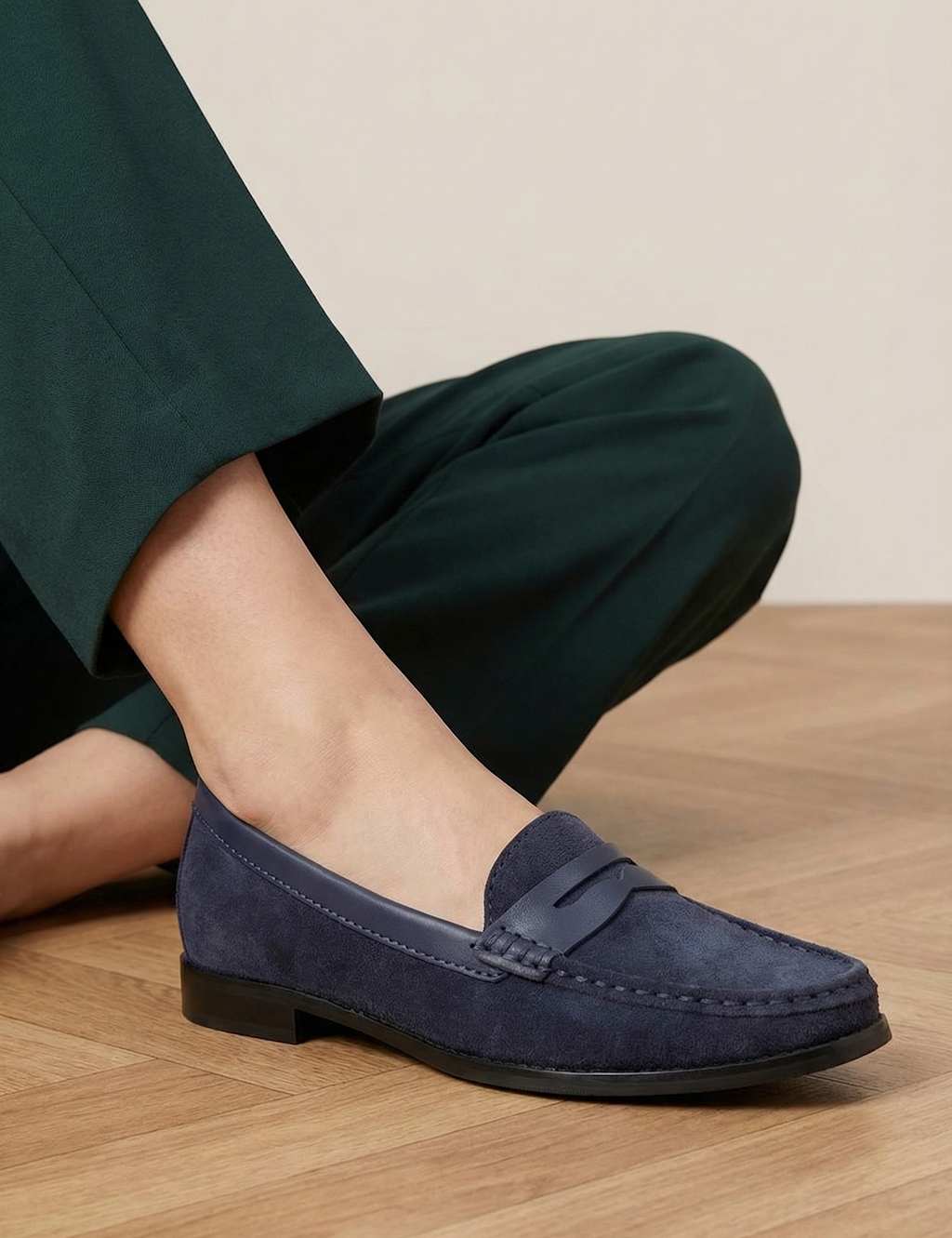 Jones Bootmaker Women's Leather Penny Loafers - 5 - Navy - Available at M&S