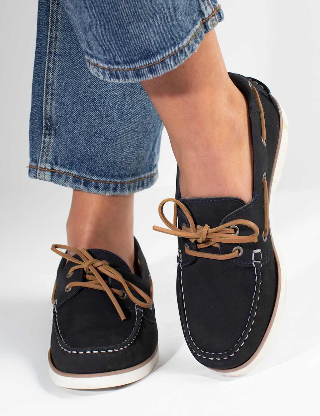 Jones Bootmaker Women's Leather Boat Shoes - 5 - Navy - Available at M&S