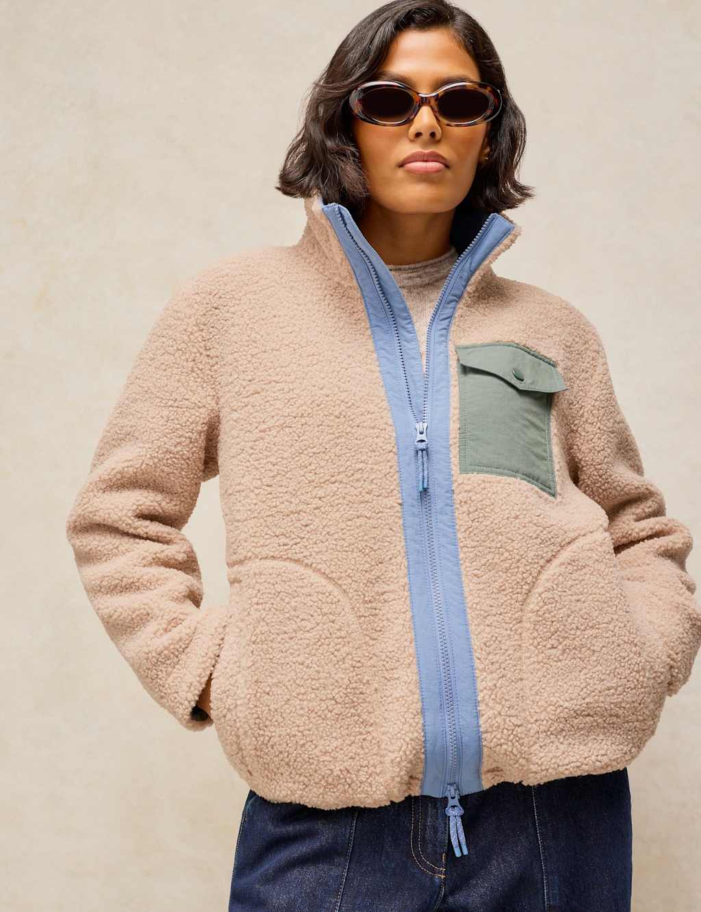White Stuff Women's Borg Fleece Zip Up Sweatshirt - Large - Natural Mix - Available at M&S