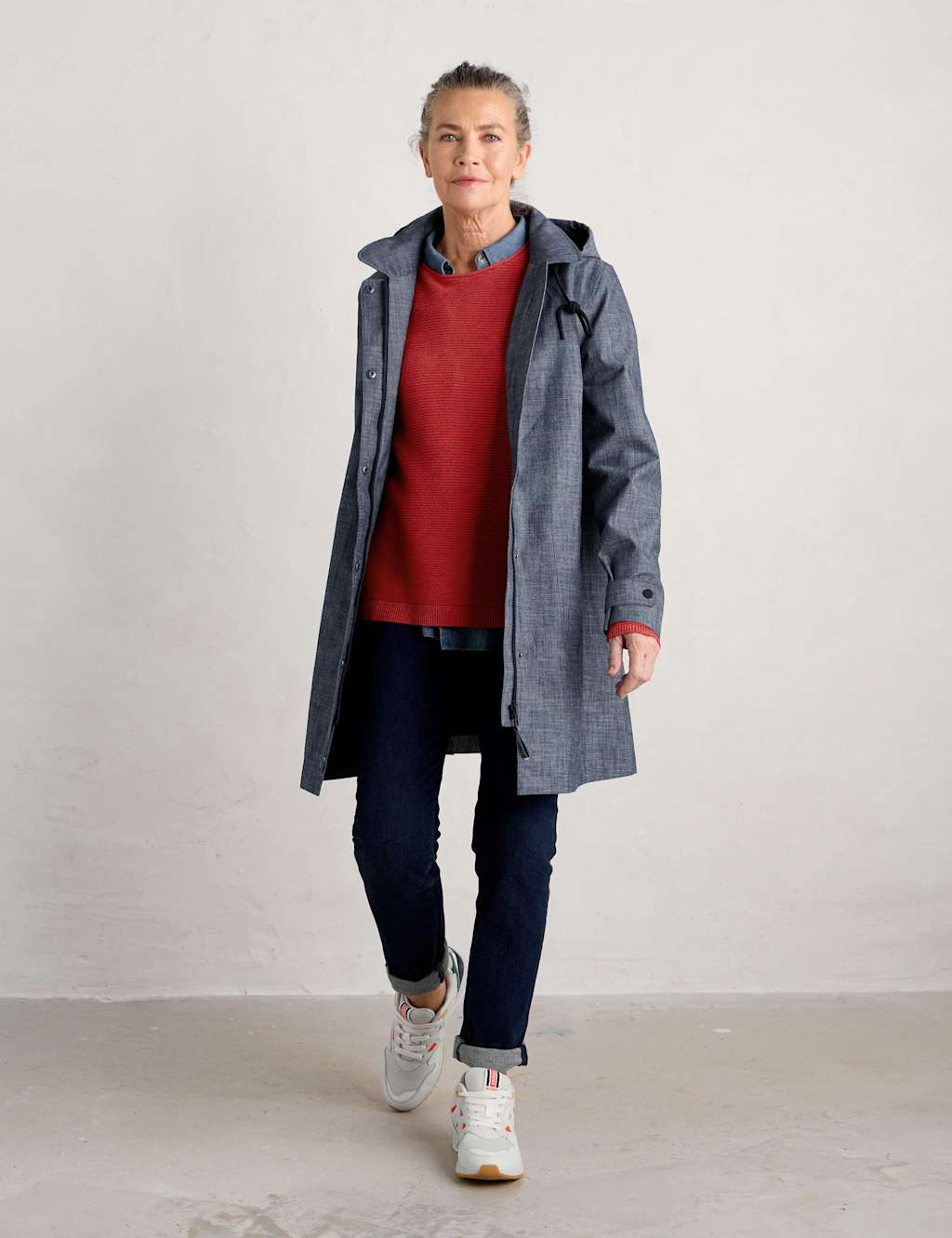 Seasalt Cornwall Women's Pure Cotton Waterproof Hooded Longline Raincoat - 12 - Blue - Available at M&S