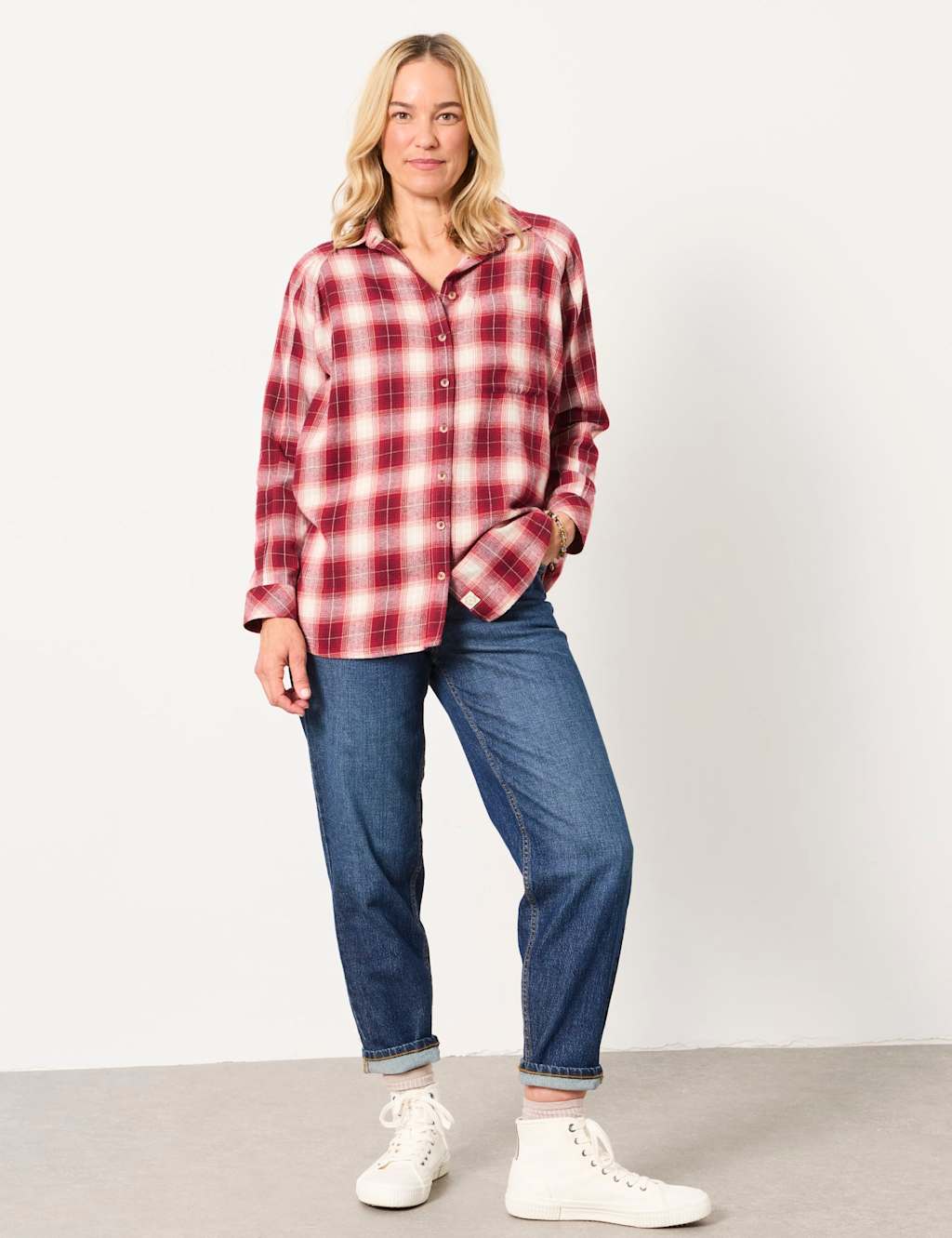 Fatface Women's Pure Cotton Checked Shirt - 12 - Red Mix - Available at M&S