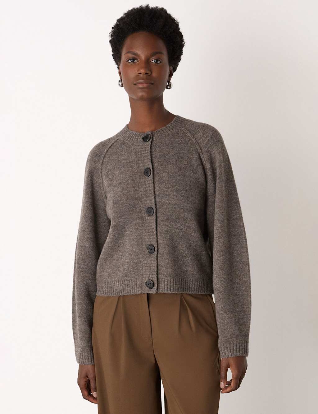 Whistles Wool Blend Cardigan Taupe