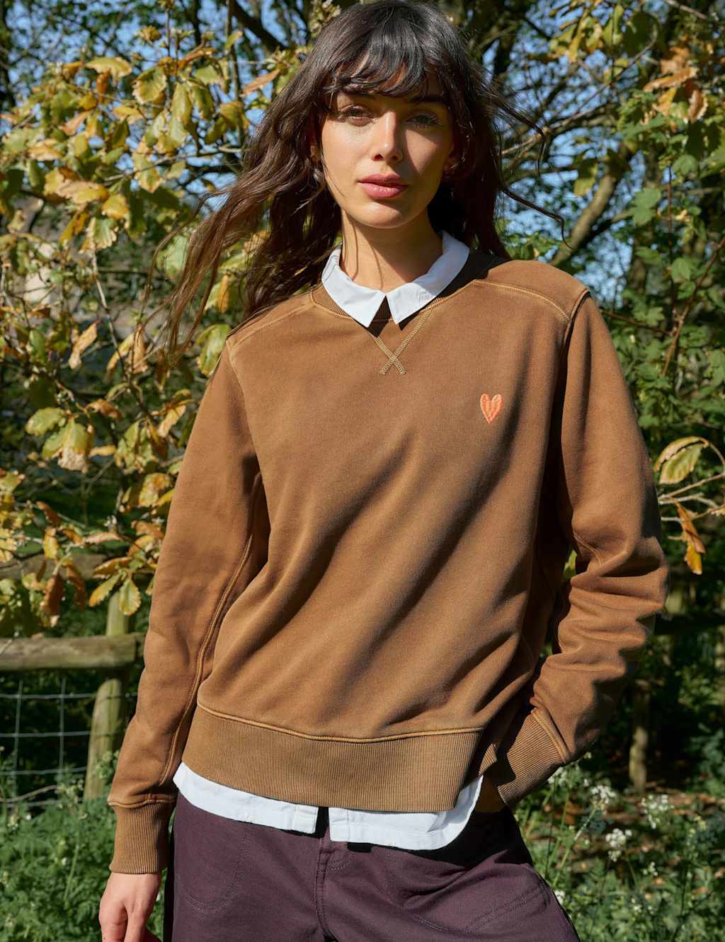 White Stuff Women's Pure Cotton Heart Sweatshirt - 10 - Brown - Available at M&S