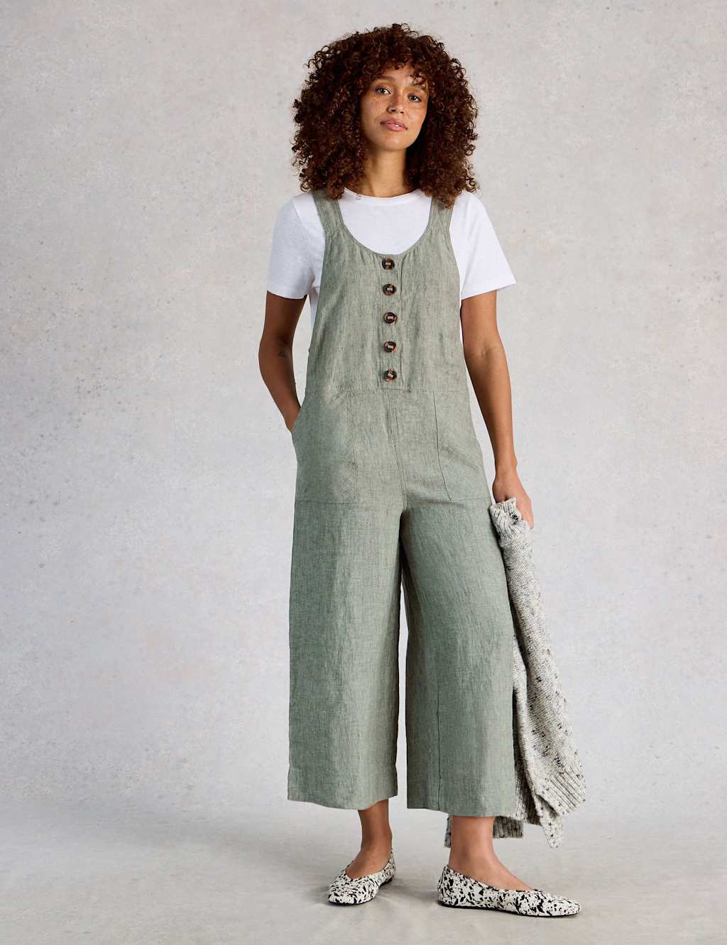 White Stuff Women's Pure Linen Sleeveless Ankle Grazer Dungarees - 18 - Green - Available at M&S