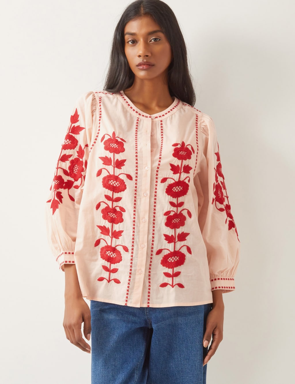 Pure Cotton Embroidered Round Neck Blouse