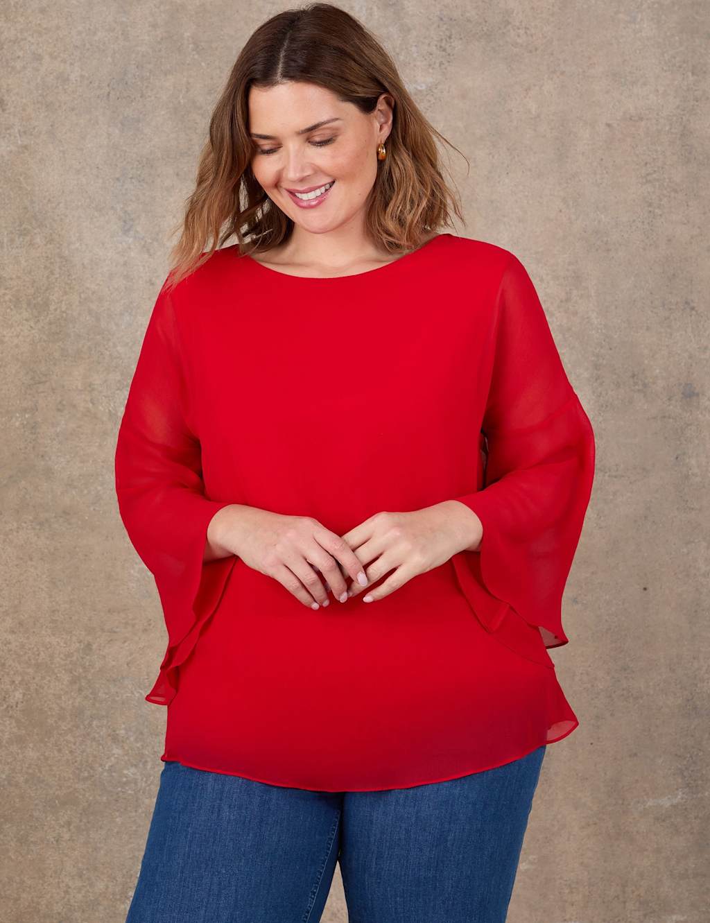Live Unlimited London Women's Angel Sleeve Overlay Top - 24 - Red - Available at M&S