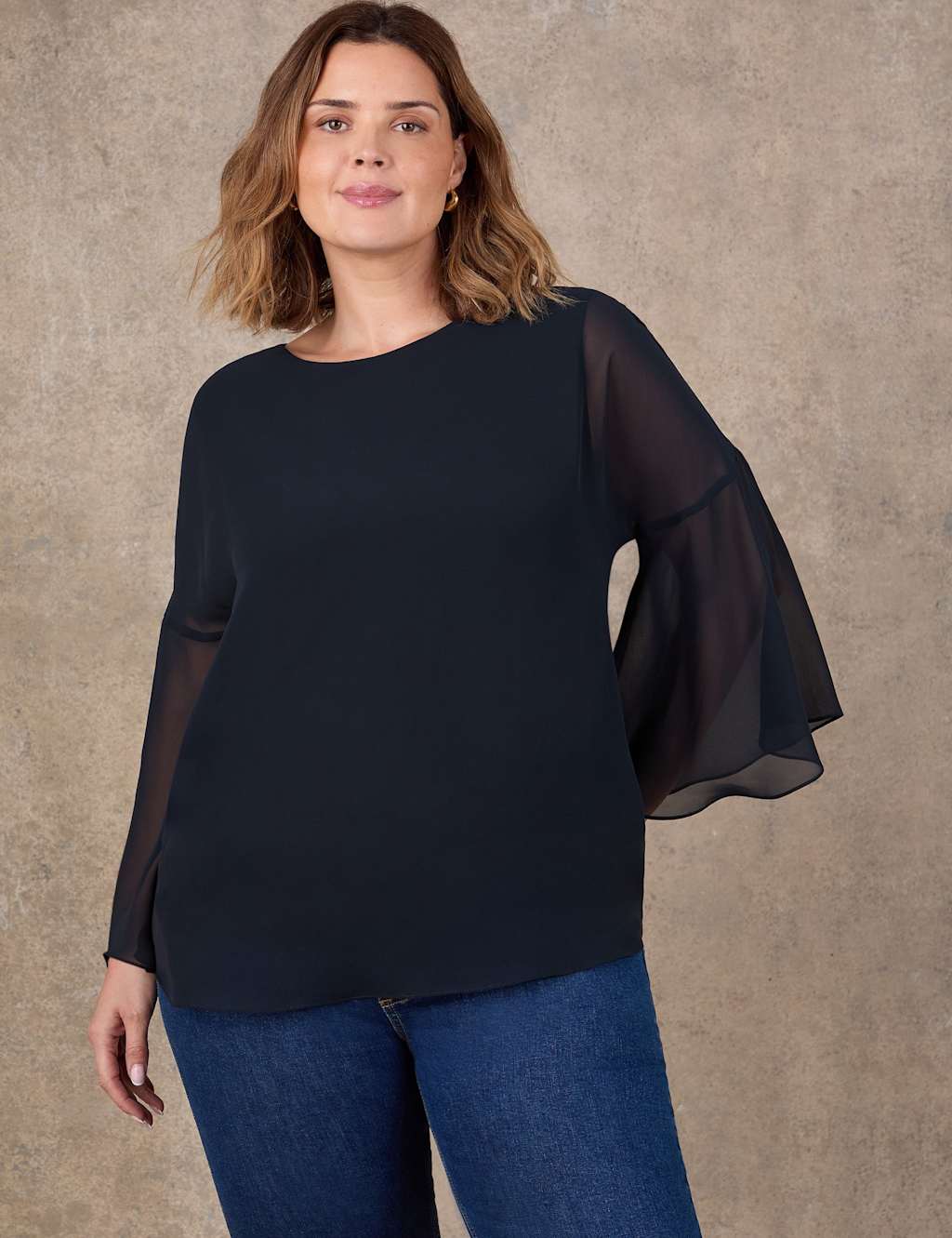 Live Unlimited London Women's Angel Sleeve Overlay Top - 20 - Black - Available at M&S