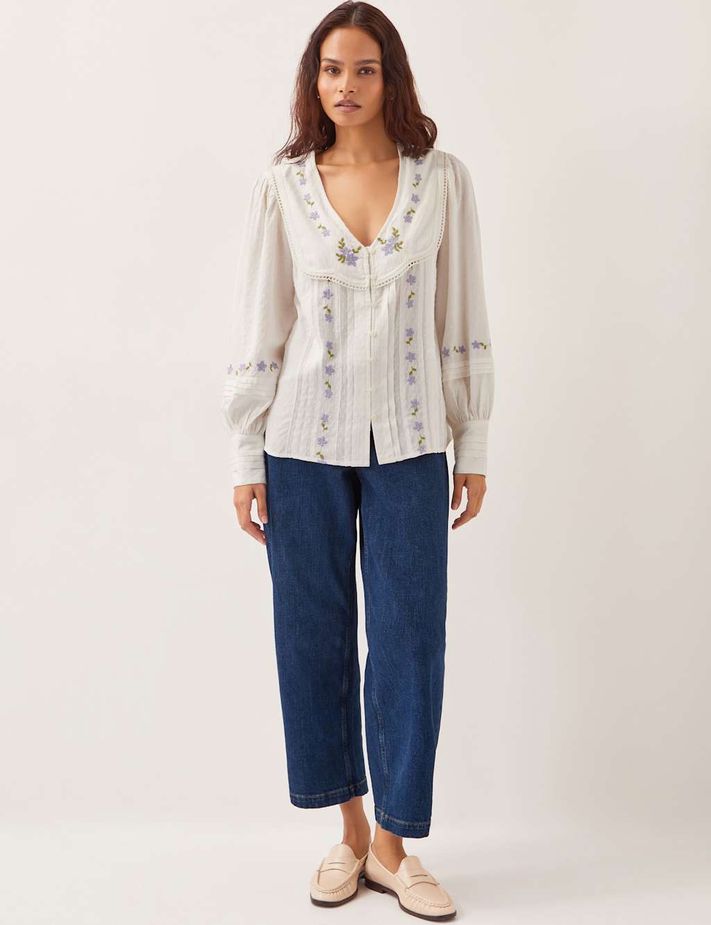 Embroidered V-Neck Blouse