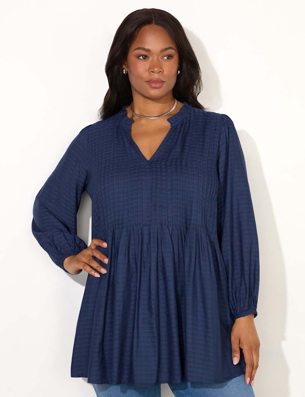 V-Neck Pintuck Tunic