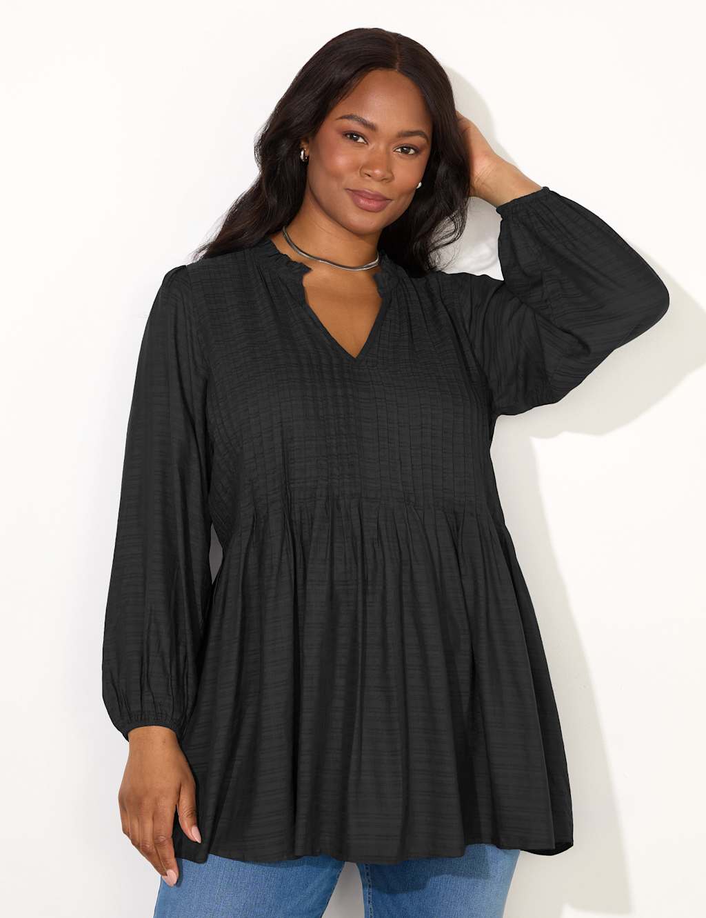 V-Neck Pintuck Tunic