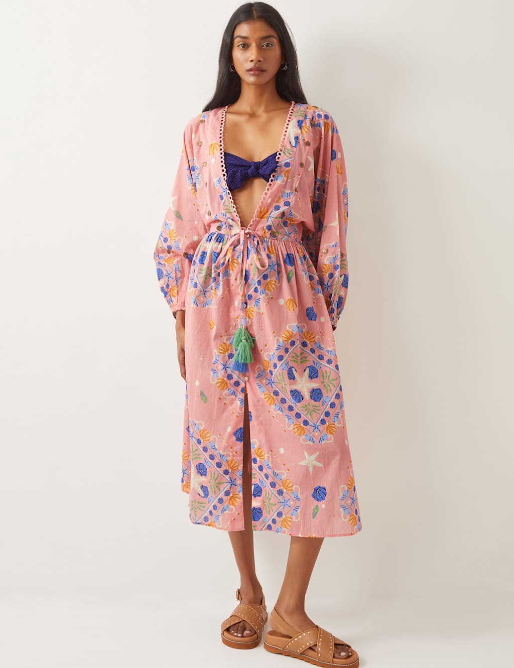 Pure Cotton V-Neck Midi Kaftan Dress