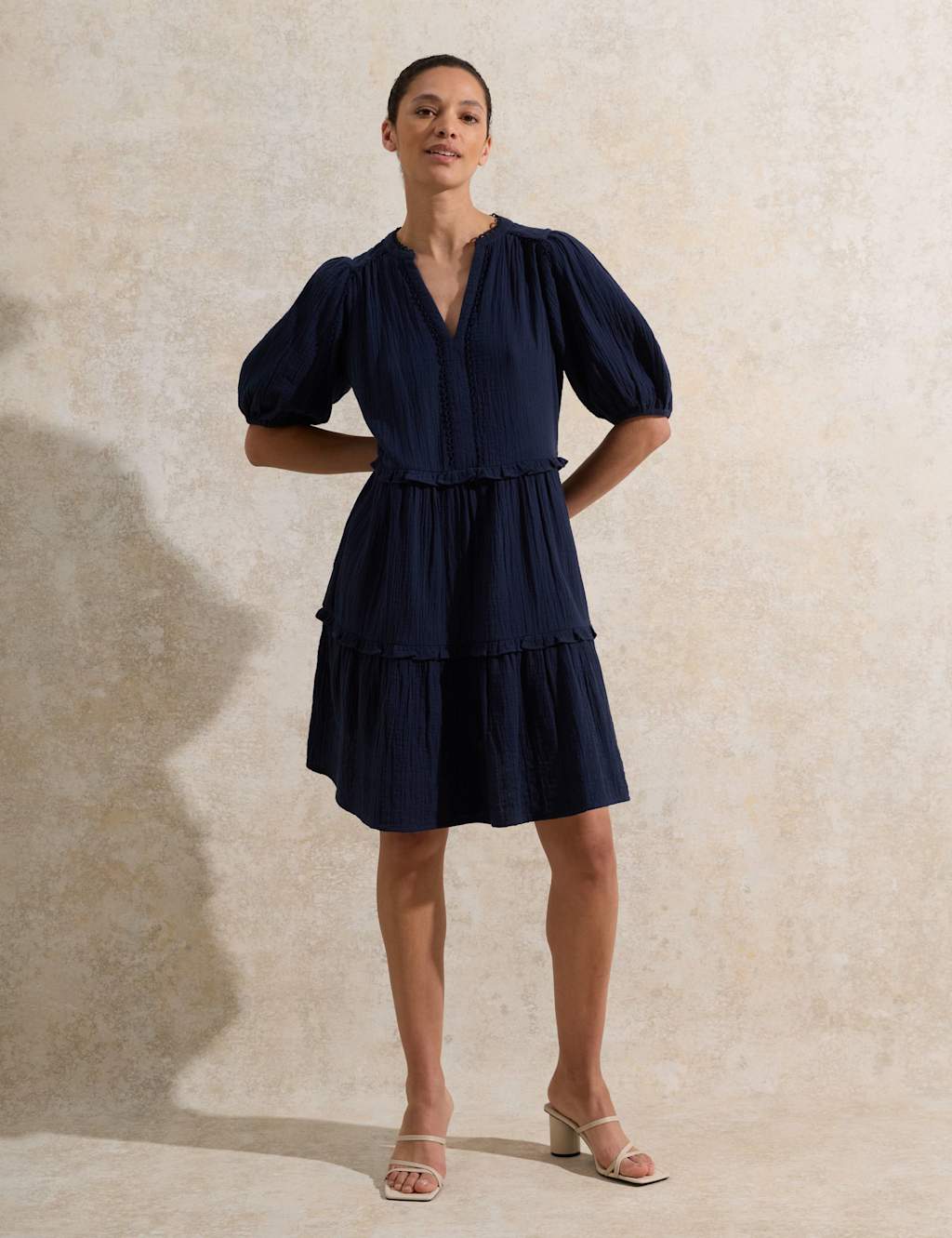 Pure Cotton V-Neck Mini Swing Dress