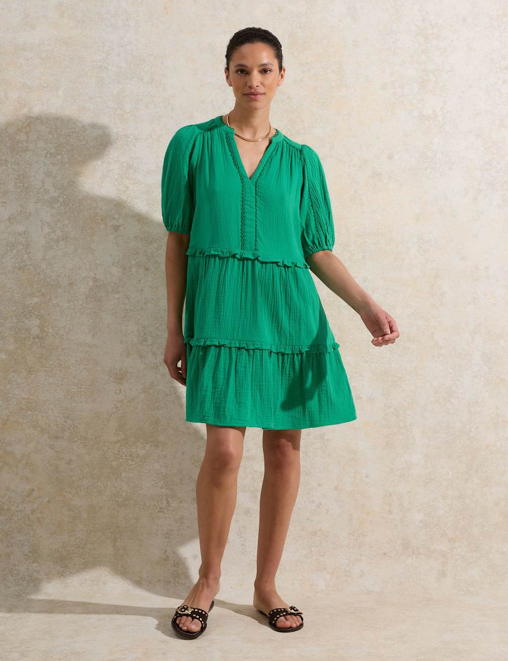 Pure Cotton V-Neck Mini Swing Dress