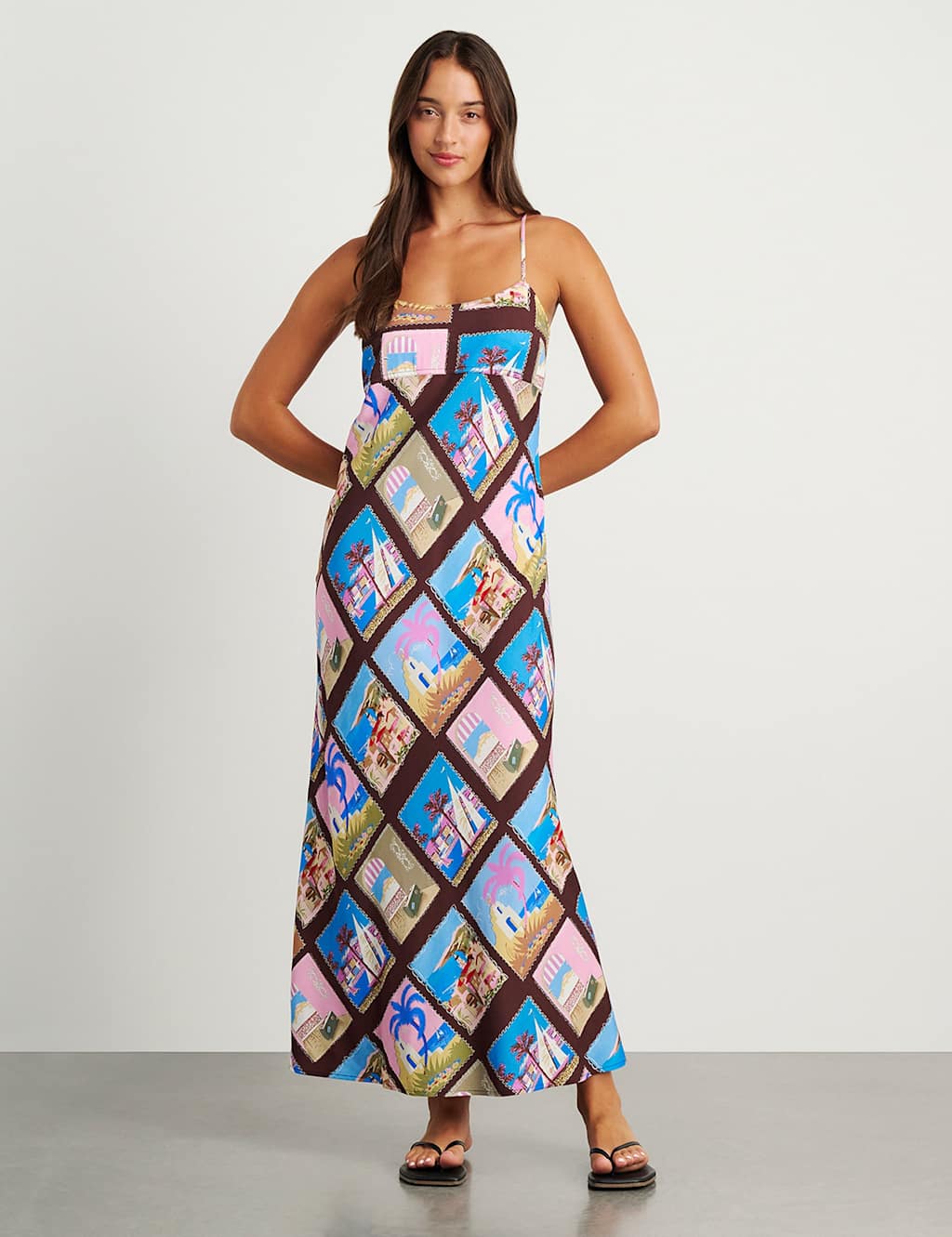 Jag Printed Strappy Maxi Slip Dress Multi
