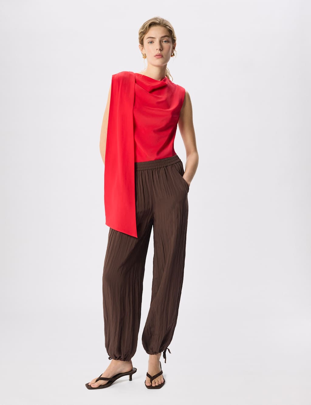 Whistles Women's Relaxed Tie Hem Trouser - 12 - Brown - Available at M&S