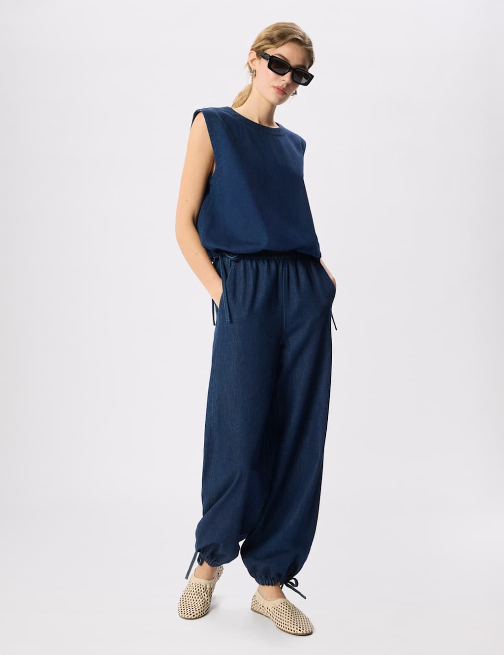 Whistles Women's Denim Tie Hem Relaxed Balloon Trousers - 12 - Available at M&S