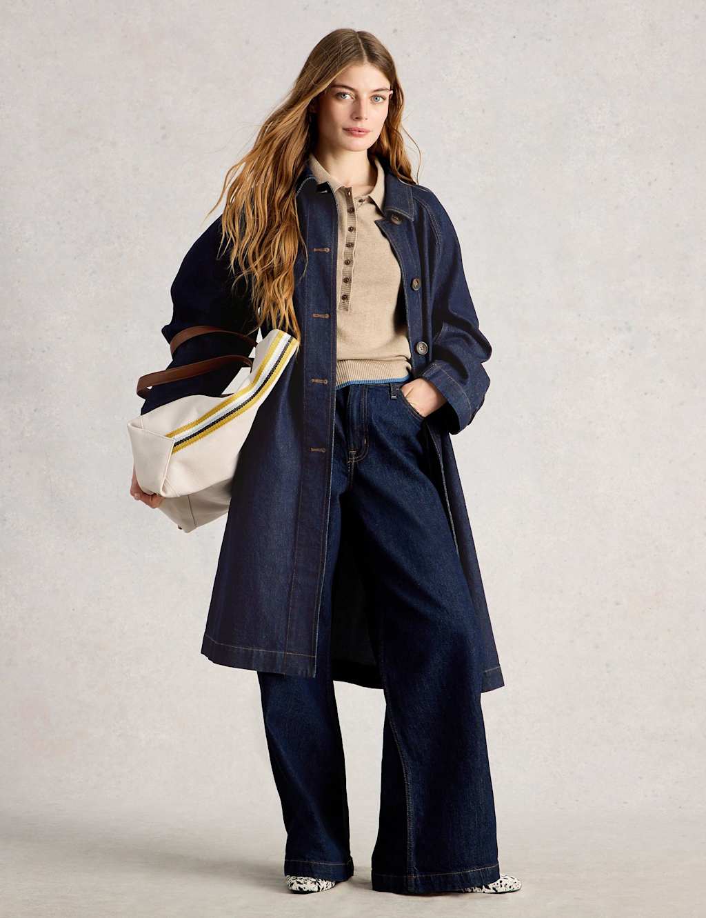 White Stuff Women's Denim Collared Longline Coat - 8 - Dark Blue Denim - Available at M&S