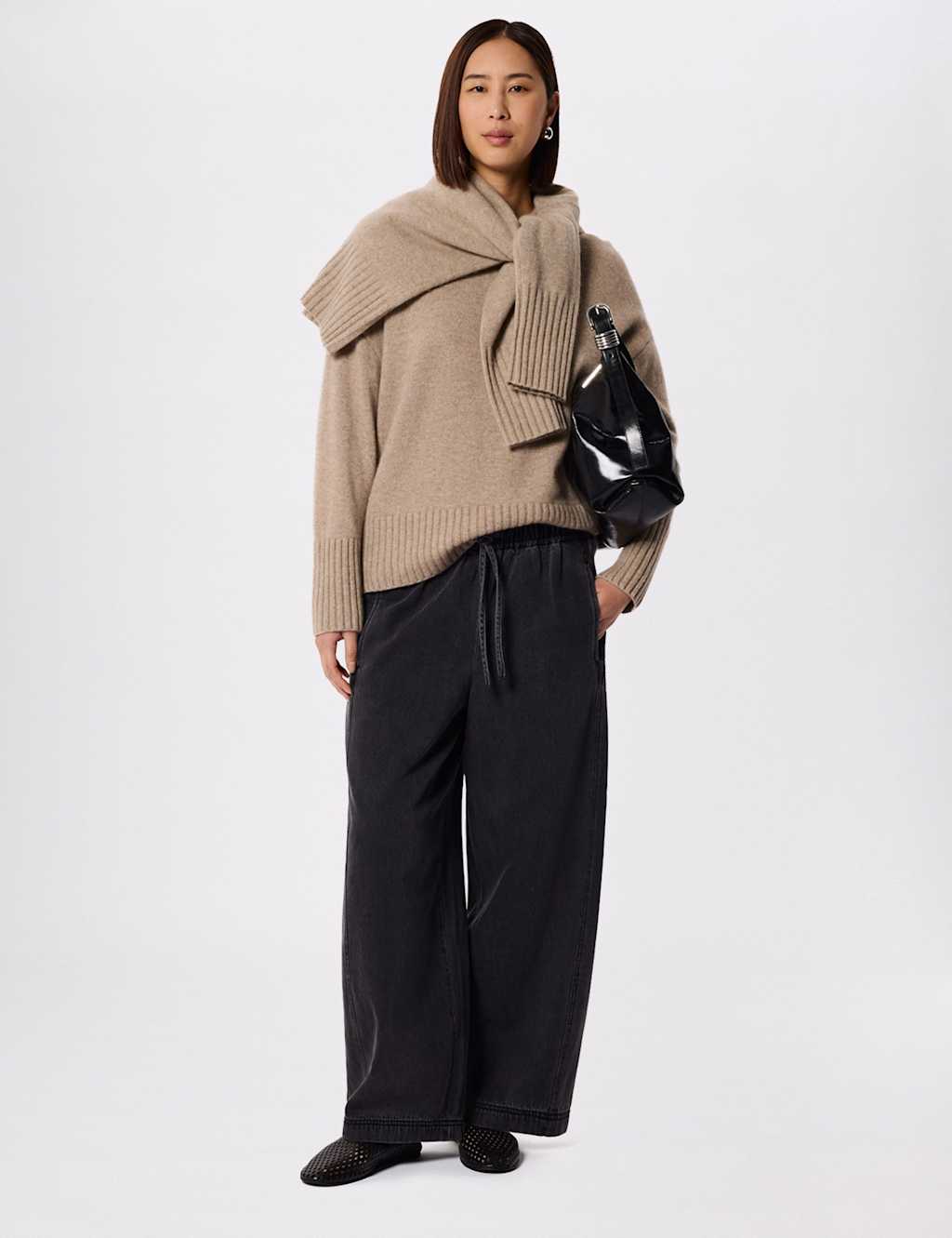 Whistles Women's Cotton Blend Barrel Leg Trousers - 14 - Black - Available at M&S