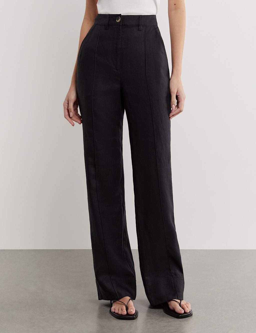 Jag Pure Linen Pintuck Wide Leg Trousers Black