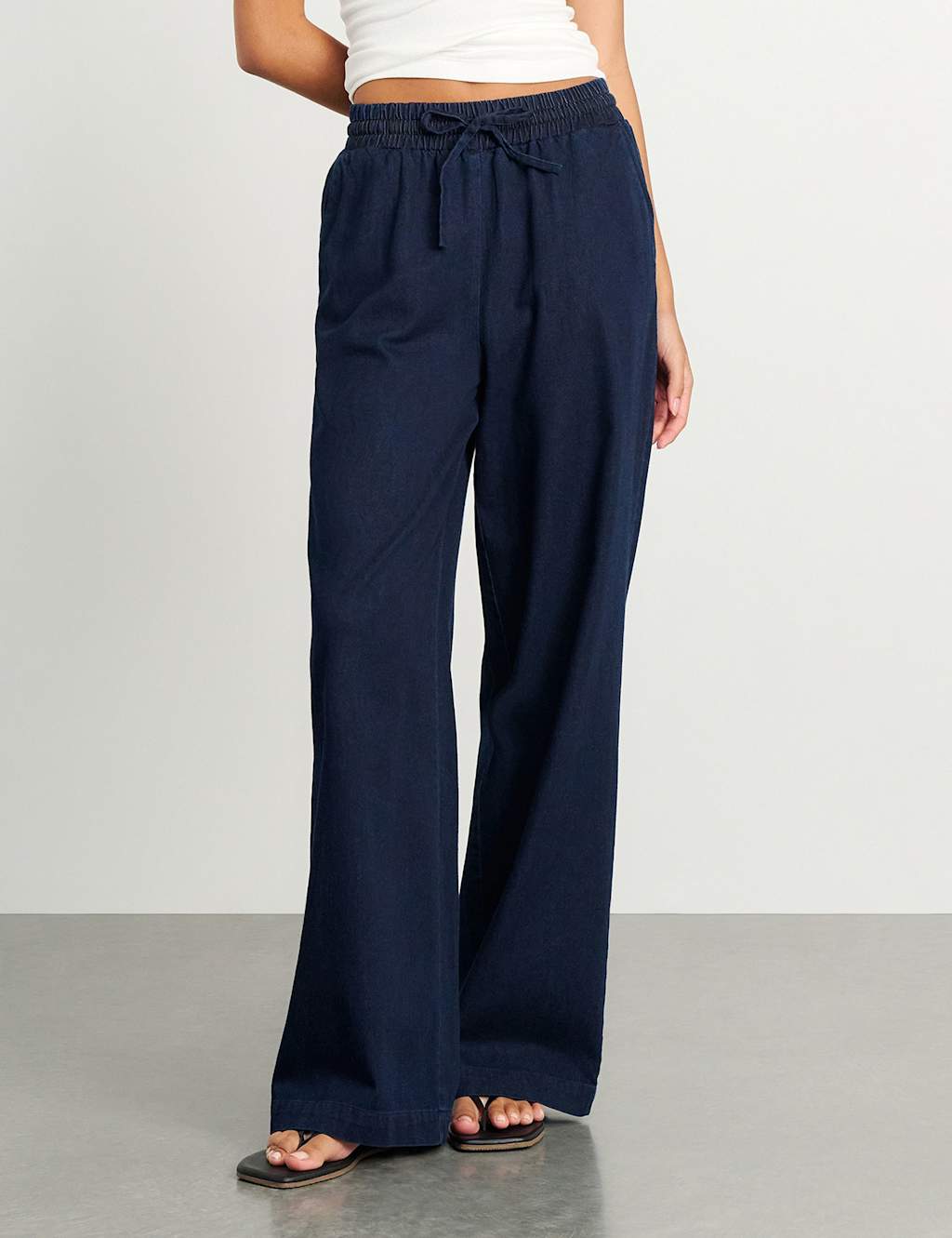 Jag Pure Cotton Wide Leg Trousers Navy