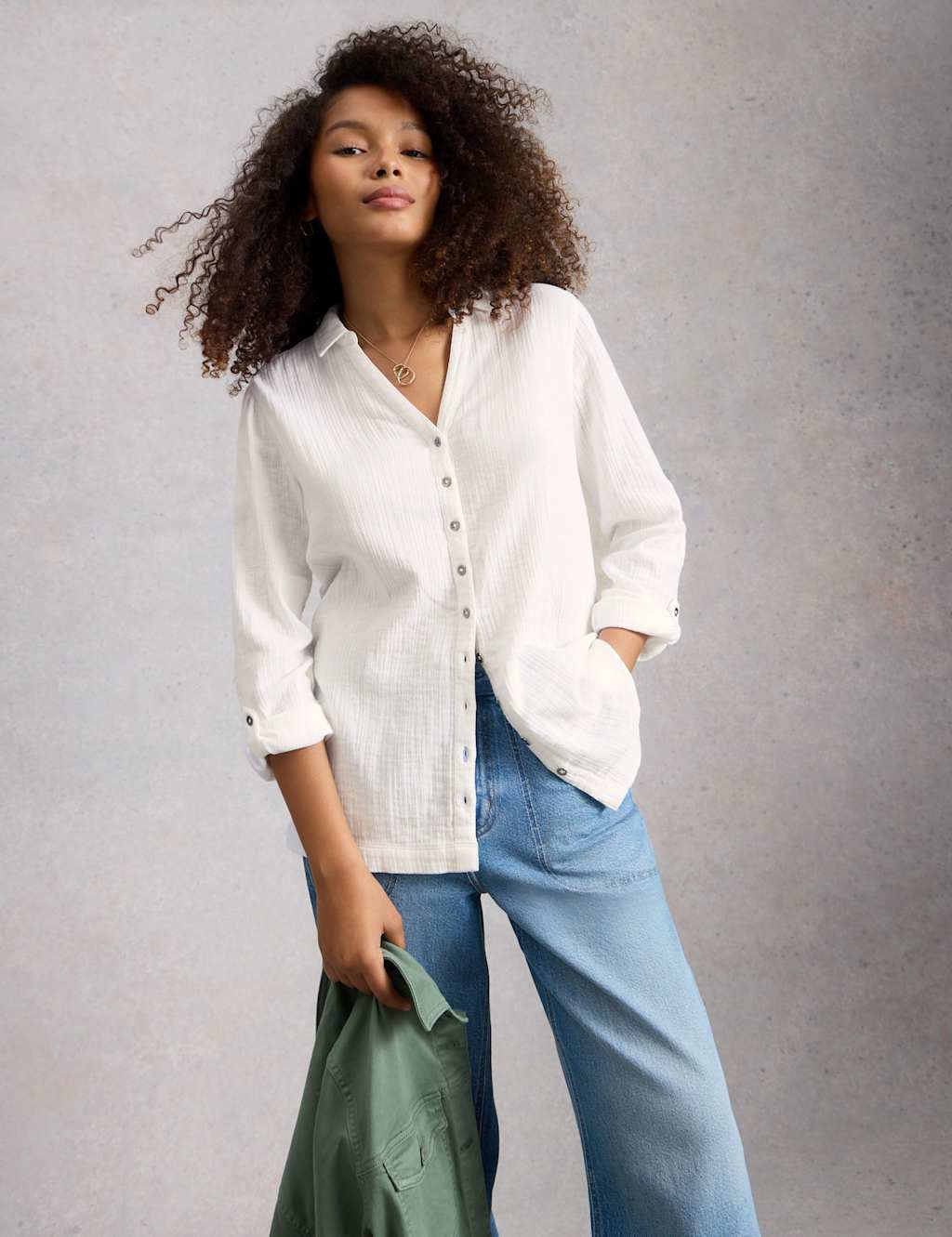 White Stuff Women's Pure Cotton Double Cloth Longline Shirt - 14 - Available at M&S