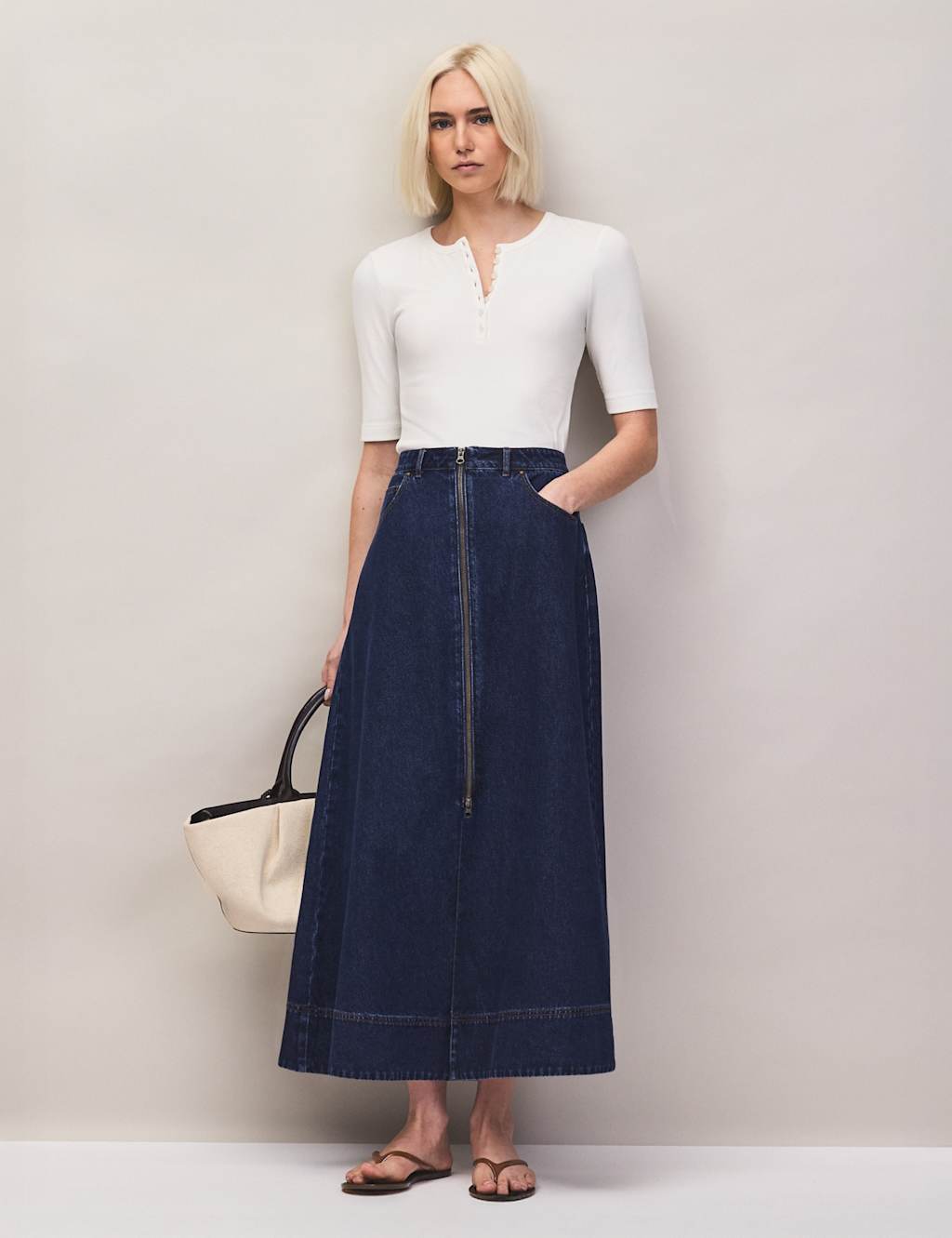 Ro&Zo Women's Denim Split Front Maxi Skirt - 12 - Blue Denim - Available at M&S