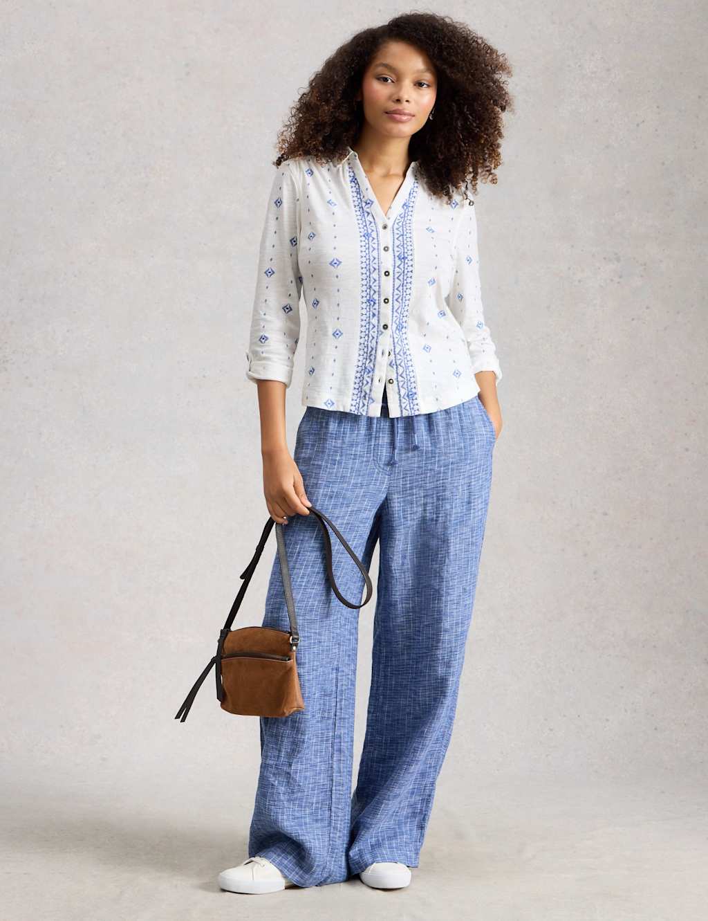 White Stuff Women's Pure Cotton Jersey Embroidered Shirt - 12 - White Mix - Available at M&S
