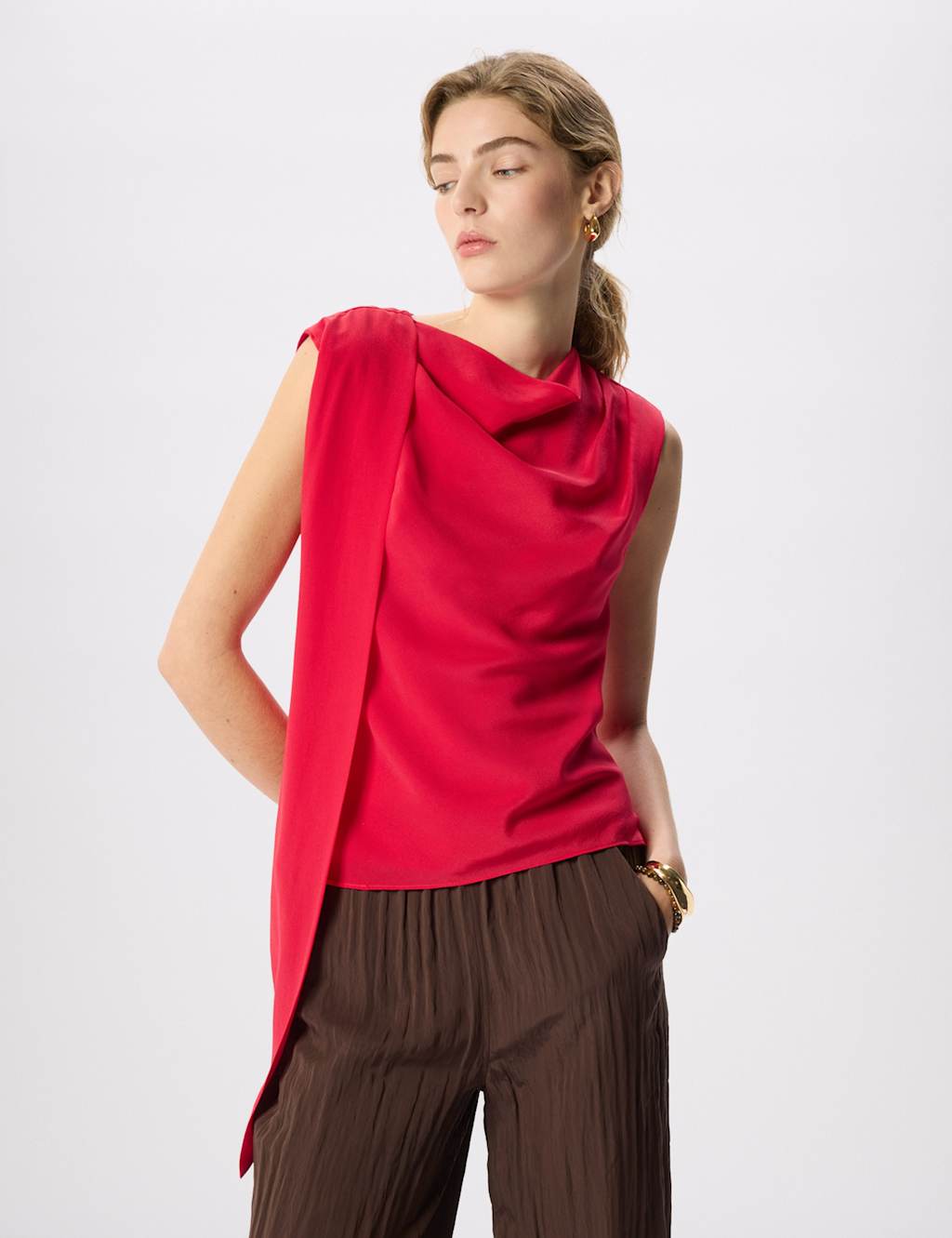 Whistles Women's Cowl Neck Silk Drape Top - 12 - Red - Available at M&S