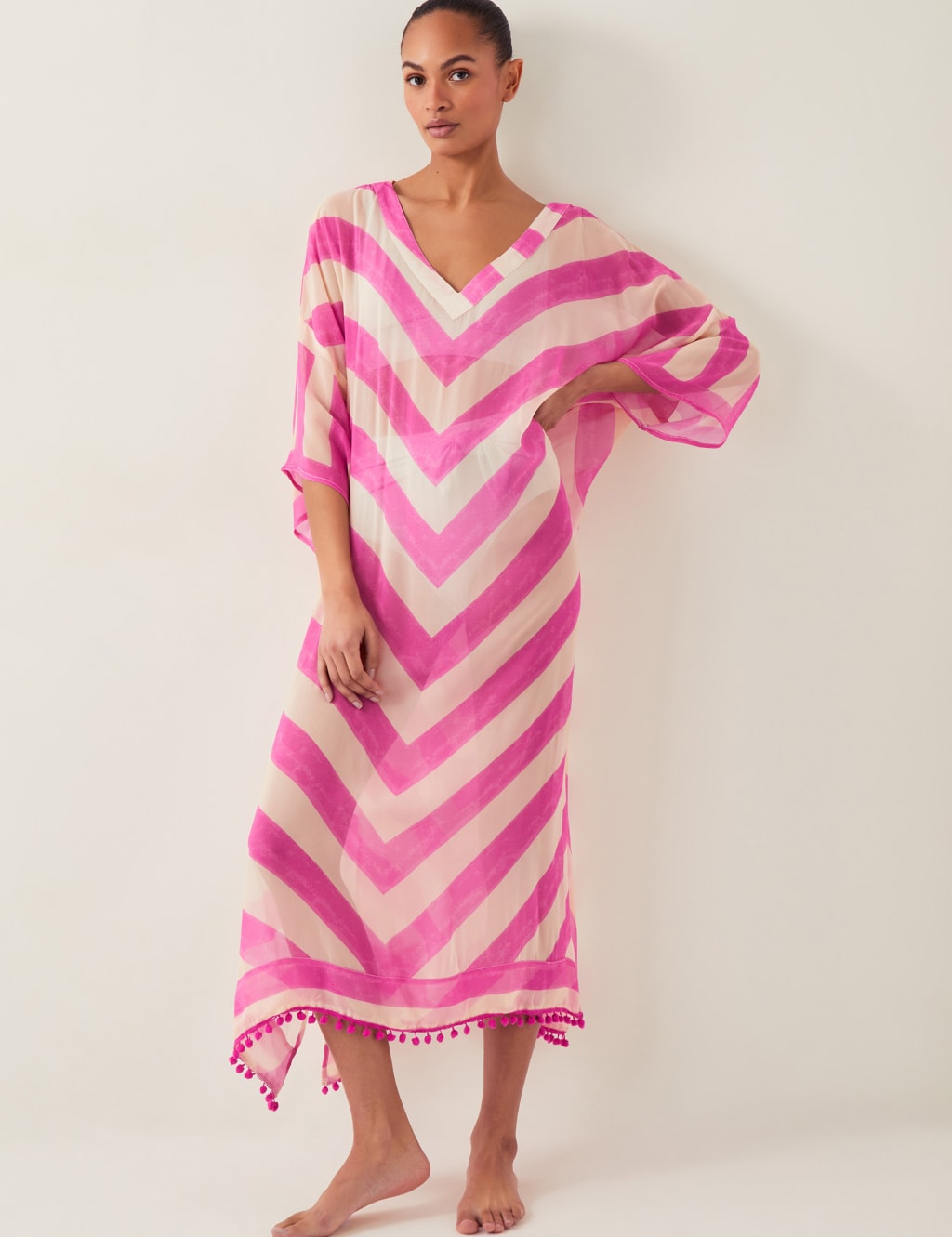 Striped V-Neck Midaxi Kaftan Beach Dress
