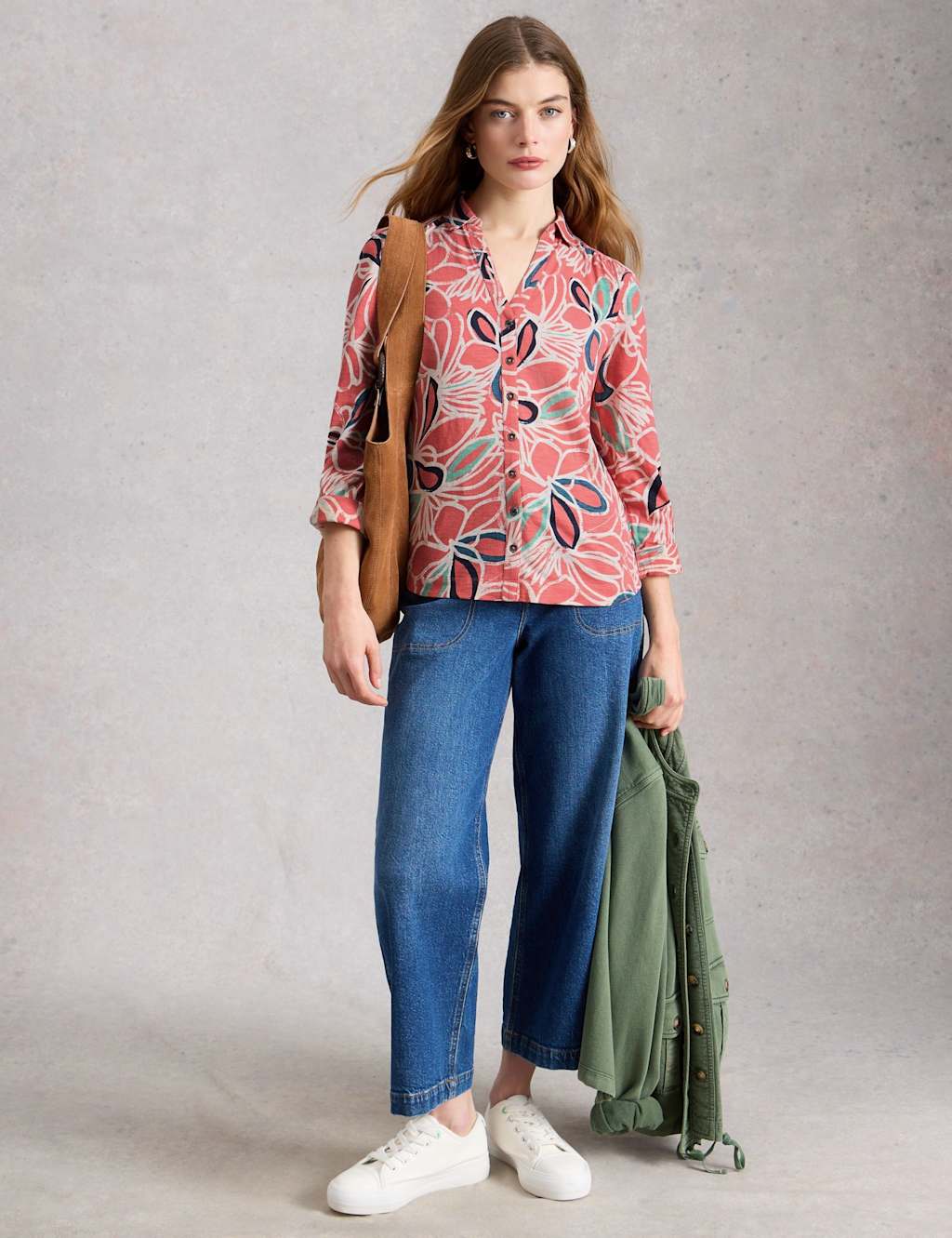 White Stuff Women's Pure Cotton Jersey Floral Shirt - 12 - Pink Mix - Available at M&S
