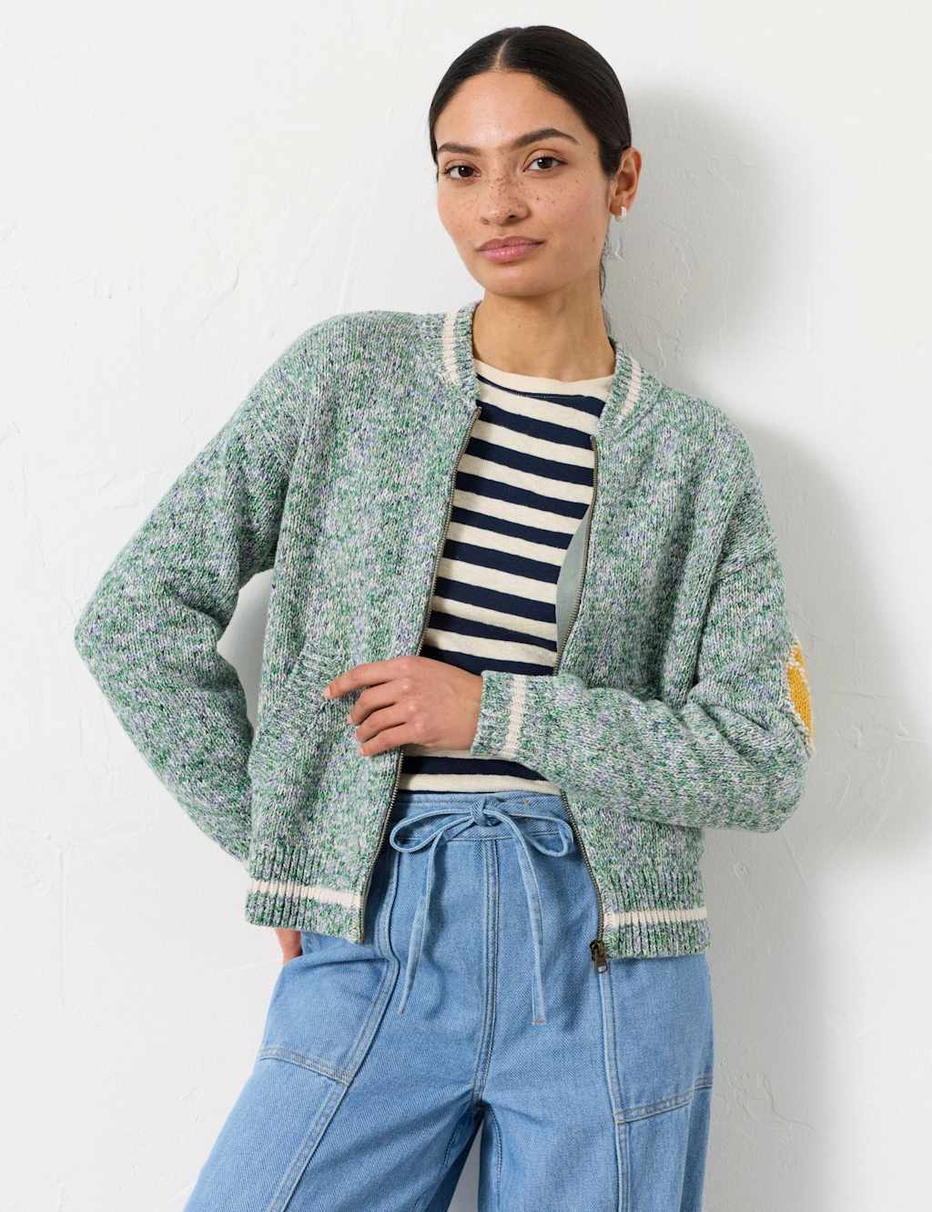 Fatface Women's Cotton Rich Tennis Zip Up Cardigan - 18 - Green Mix - Available at M&S