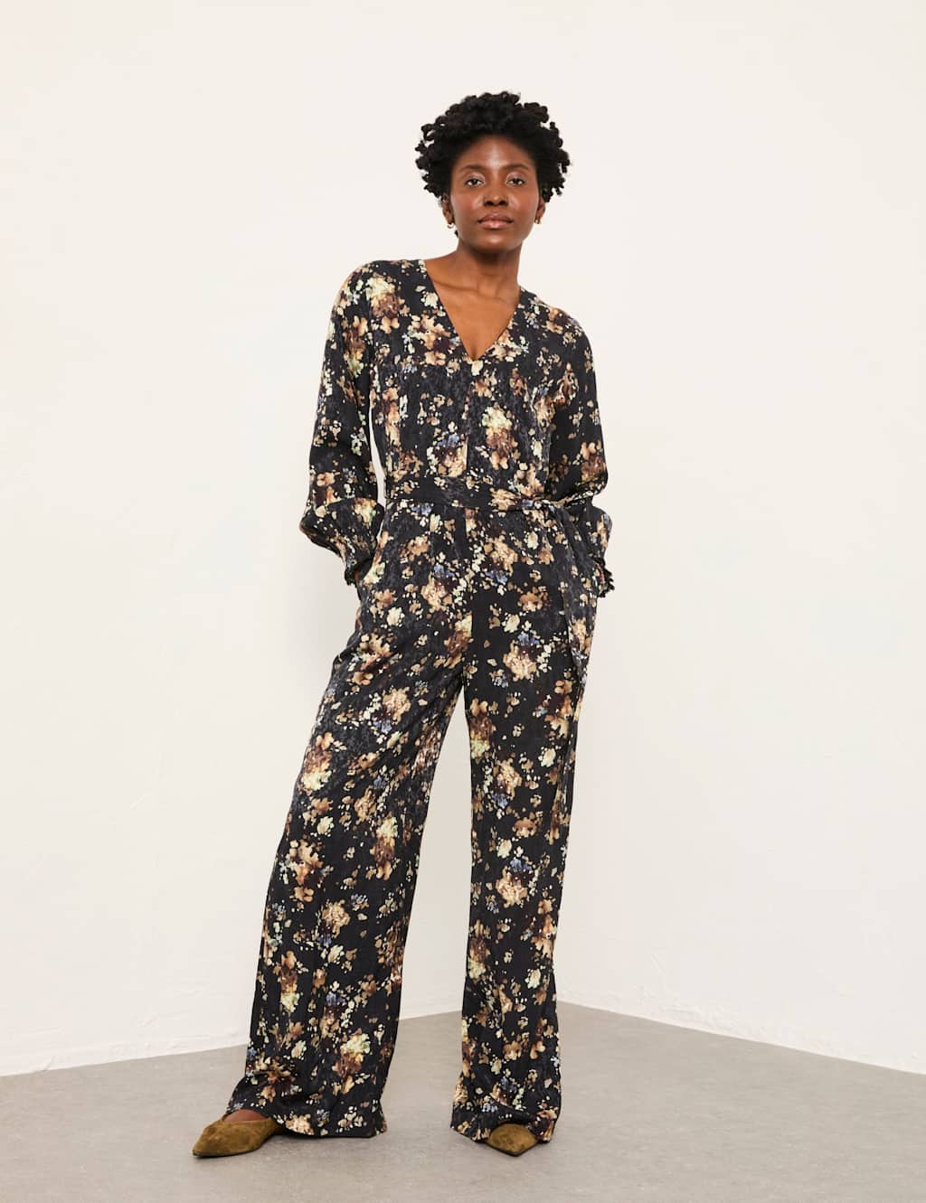 Fatface Women's Floral Long Sleeve Jumpsuit - 14 - Black Mix - Available at M&S