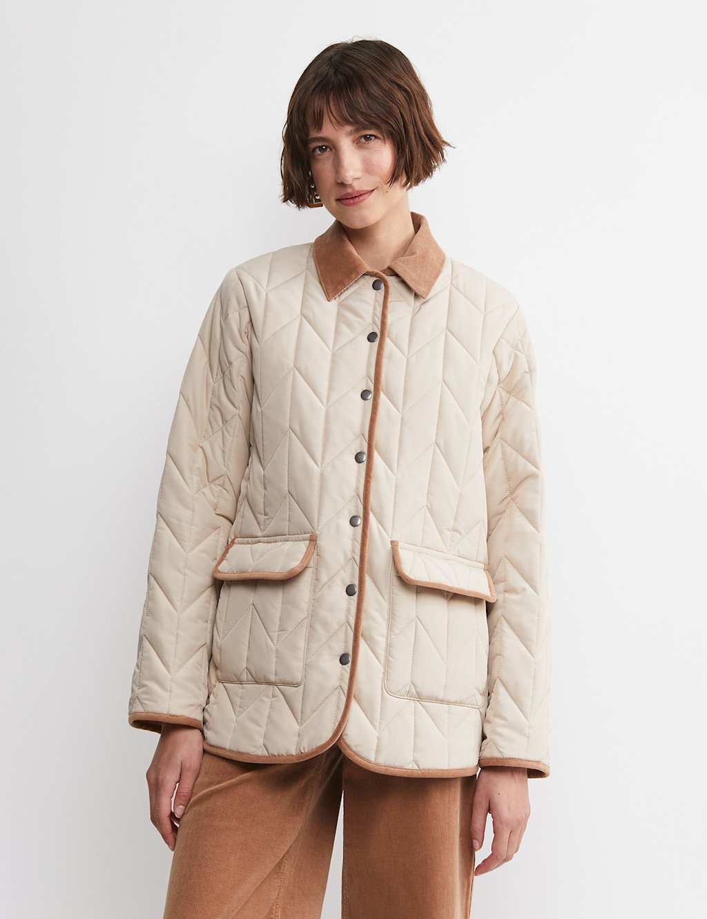 Sportscraft Quilted Collared Jacket Cream Mix
