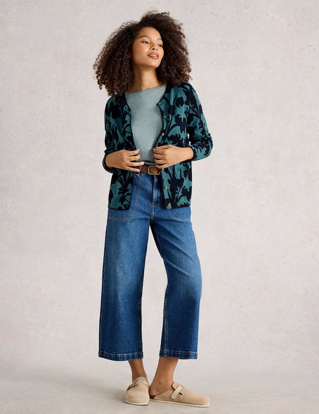 White Stuff Pure Cotton Floral Cardigan Blue Mix