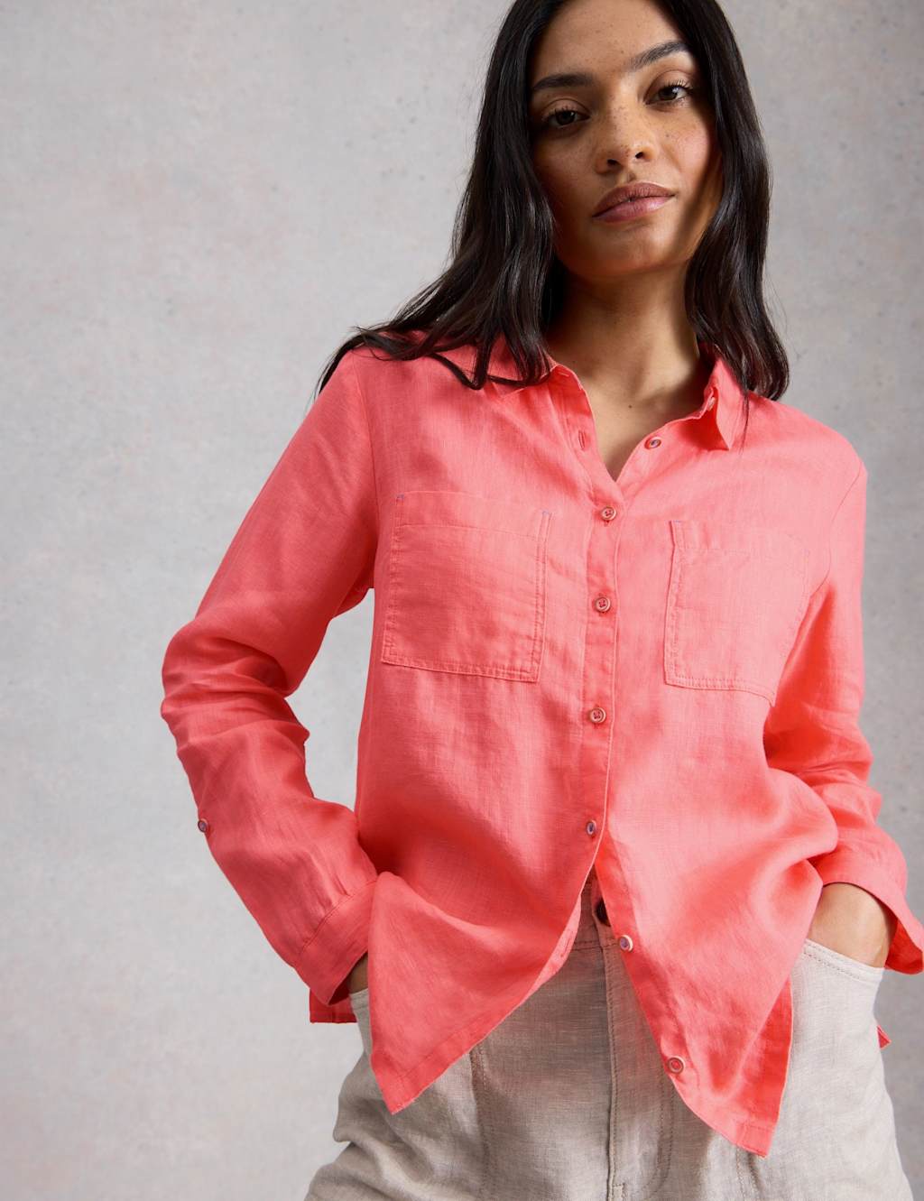 White Stuff Women's Pure Linen Button Through Shirt - 22 - Red - Available at M&S