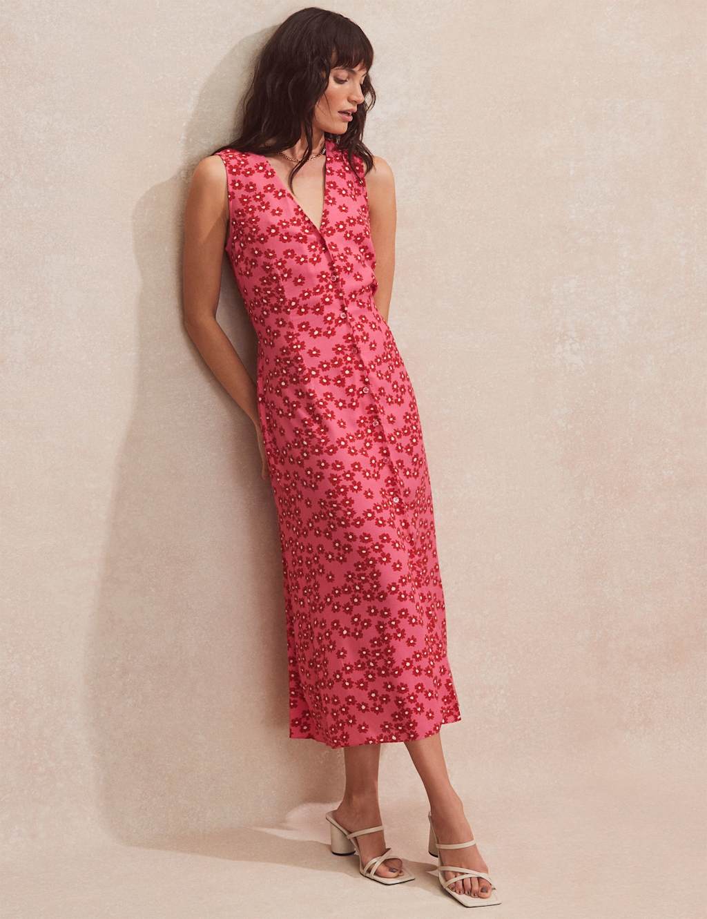 Floral Tie Detail Midi Tea Dress