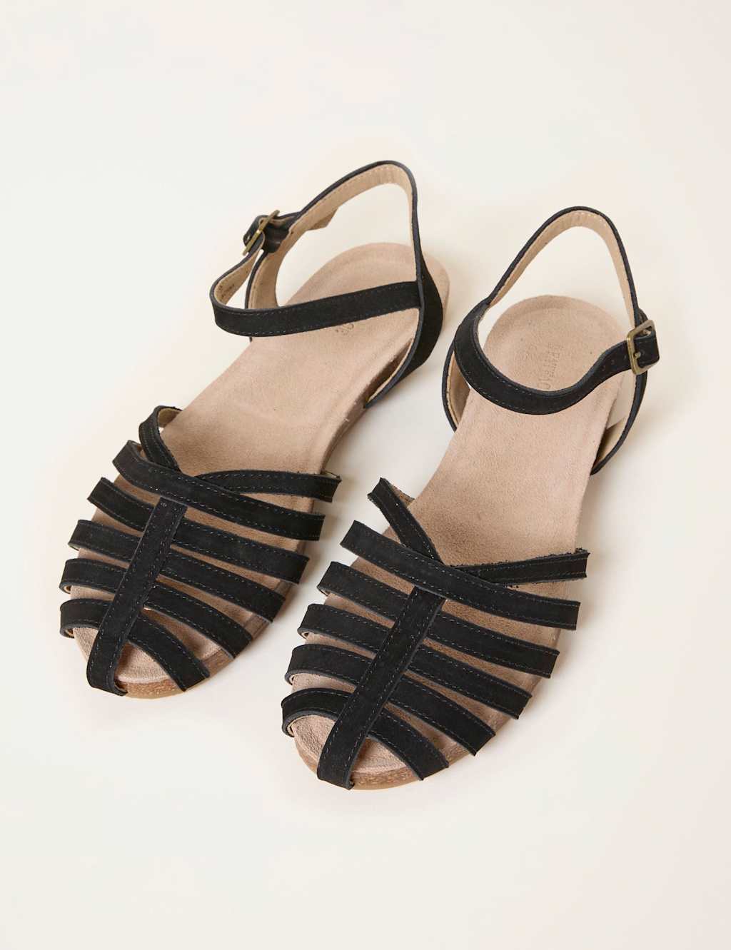 Fatface Women's Leather Buckle Flat Gladiator Sandals - 6½ - Black - Available at M&S