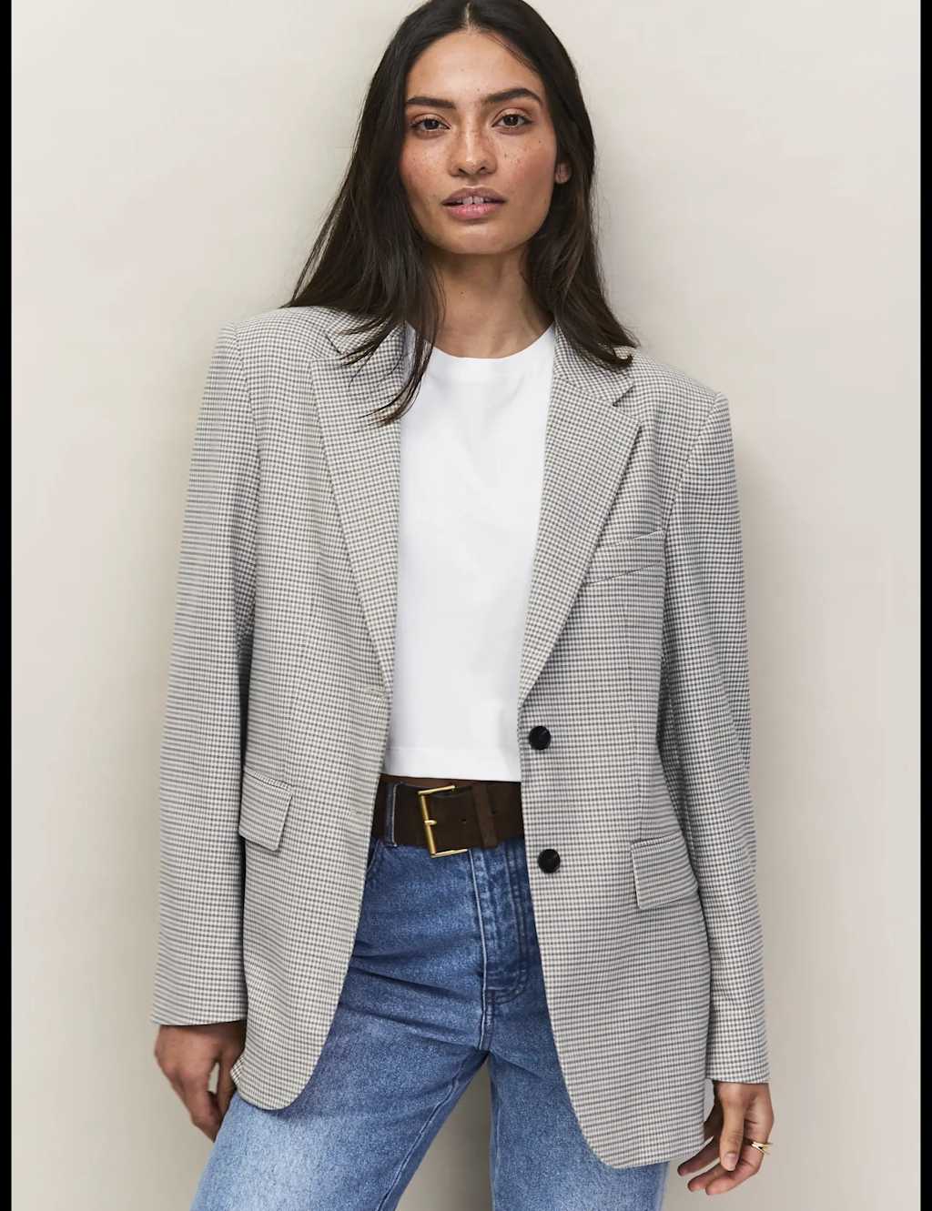 Ro&Zo Women's Oversized Dogtooth Single Breasted Blazer - 16 - Grey Mix - Available at M&S