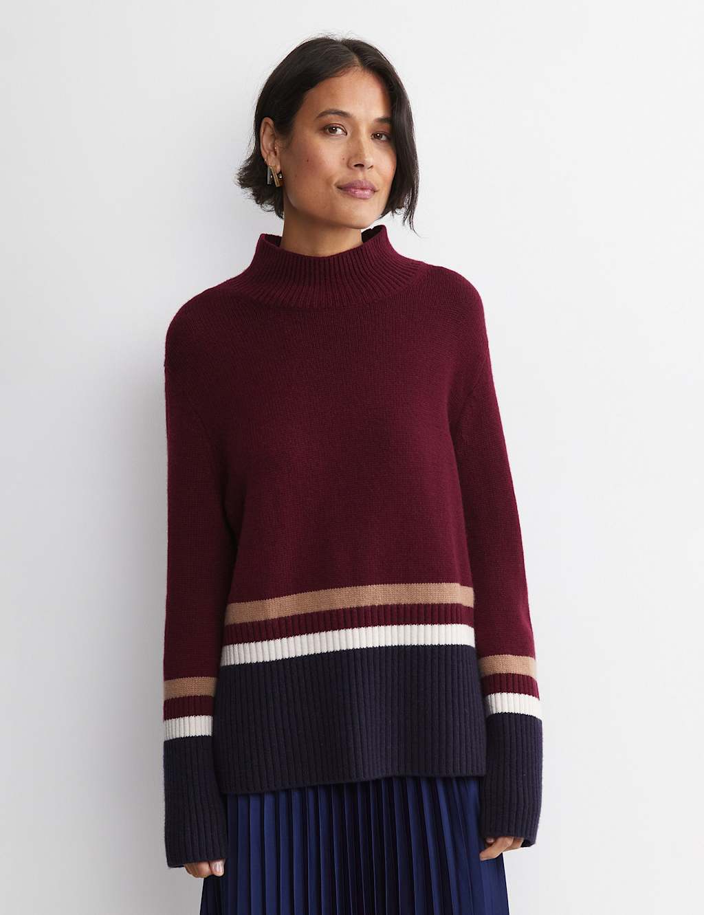 Sportscraft Pure Merino Wool Funnel Neck Jumper Burgundy Mix