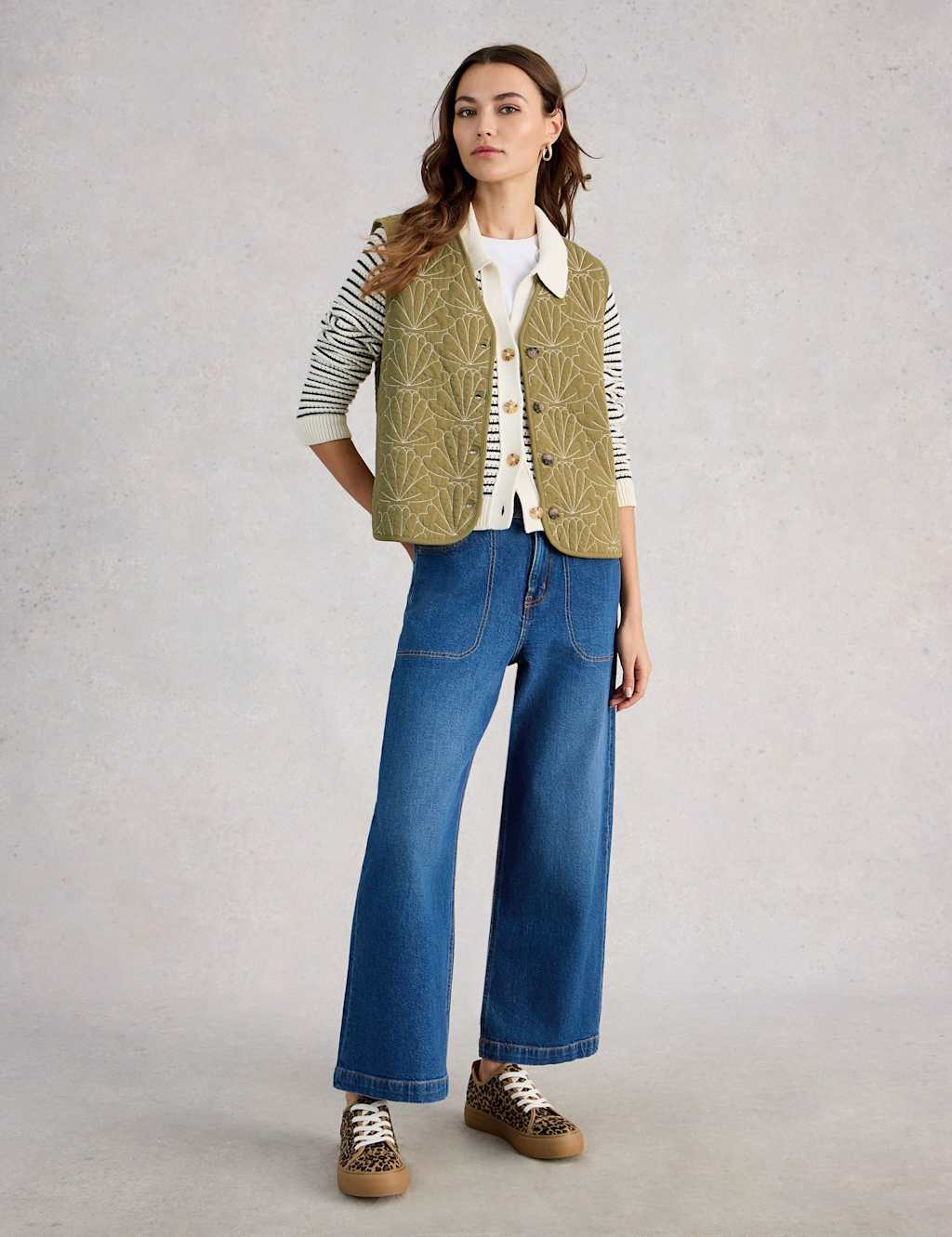 White Stuff Women's Pure Cotton Embroidered Gilet - 12 - Green Mix - Available at M&S