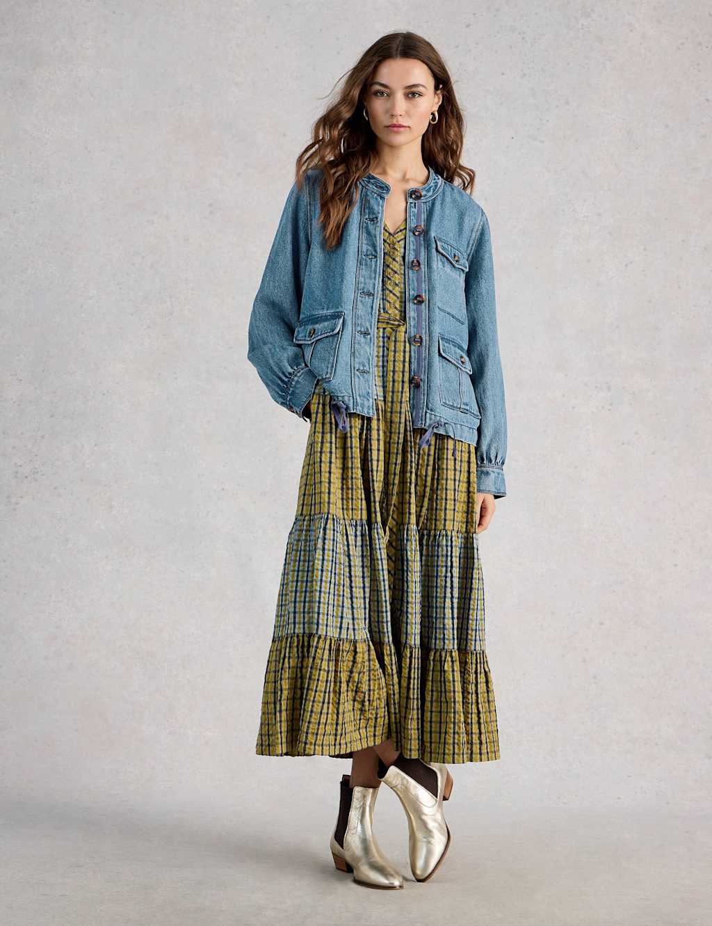 White Stuff Women's Pure Lyocell Collarless Utility Jacket - 14 - Blue Denim - Available at M&S