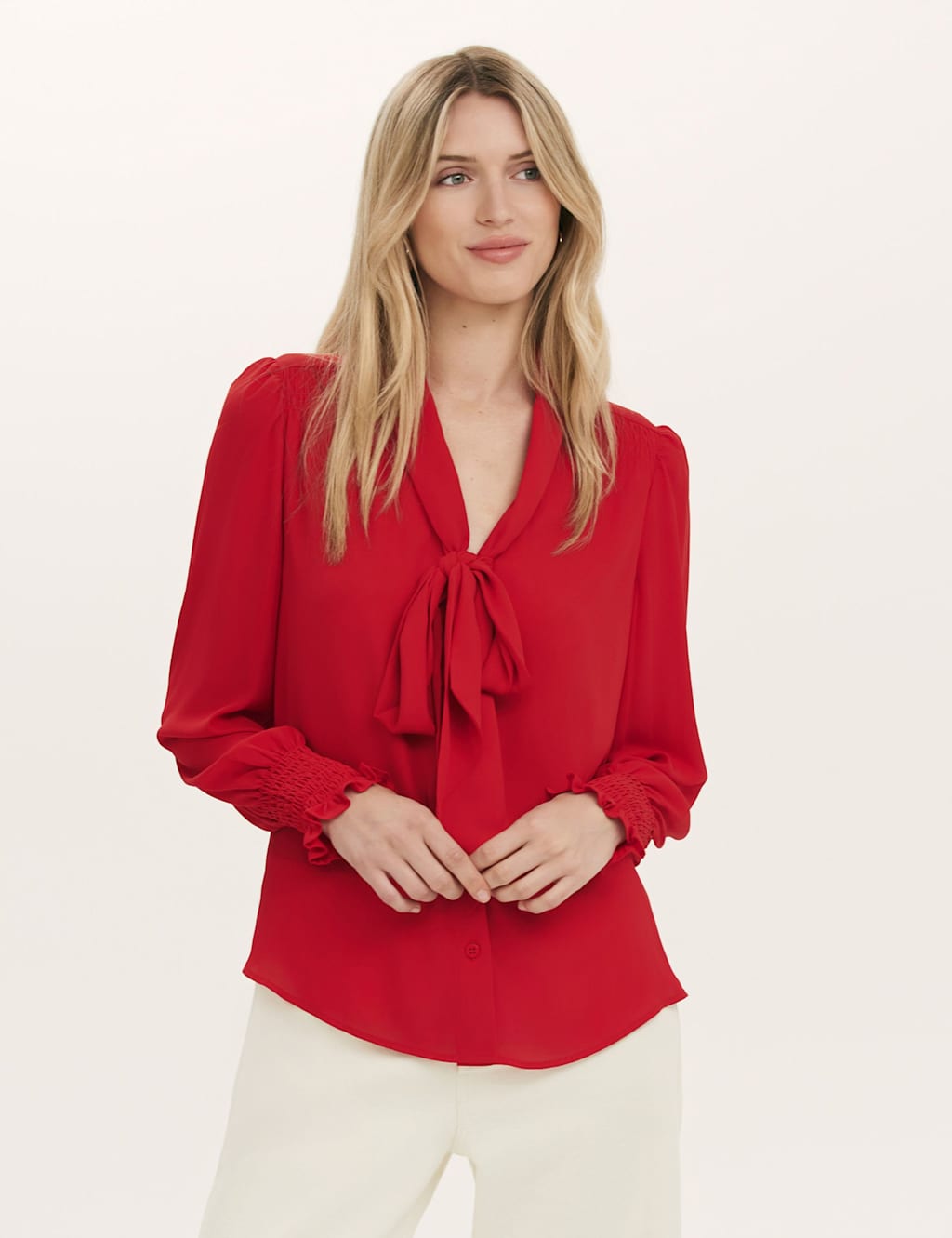 Finery London Women's Georgette Tie Neck Blouse - 8 - Red - Available at M&S