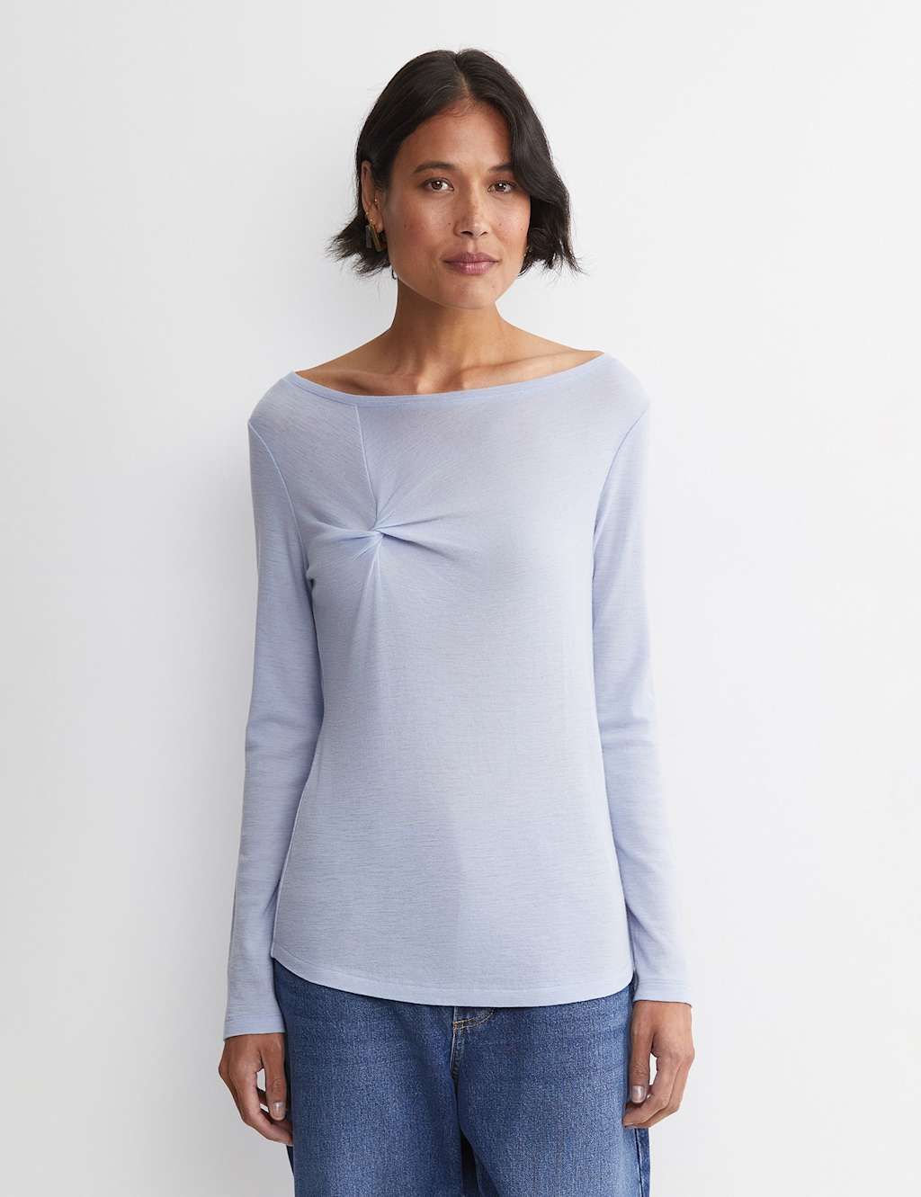 Sportscraft Pure Merino Wool Twist Front Top Blue
