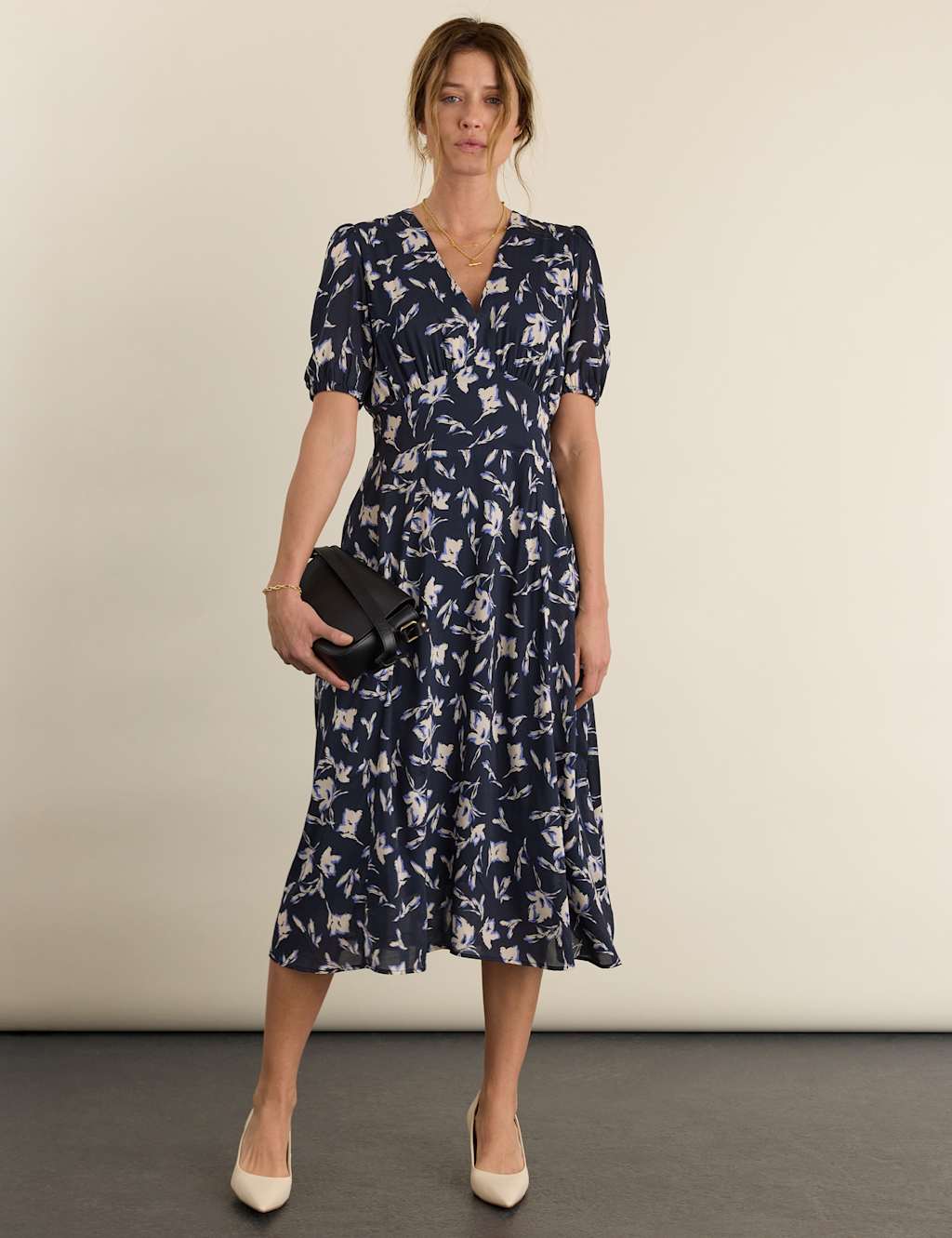 Baukjen Women's Floral V-Neck Midi Skater Dress - 12 - Blue - Available at M&S
